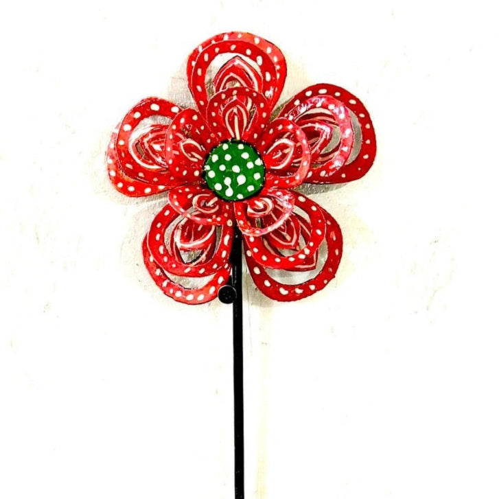 3-D Red and Green Flower Garden Stake