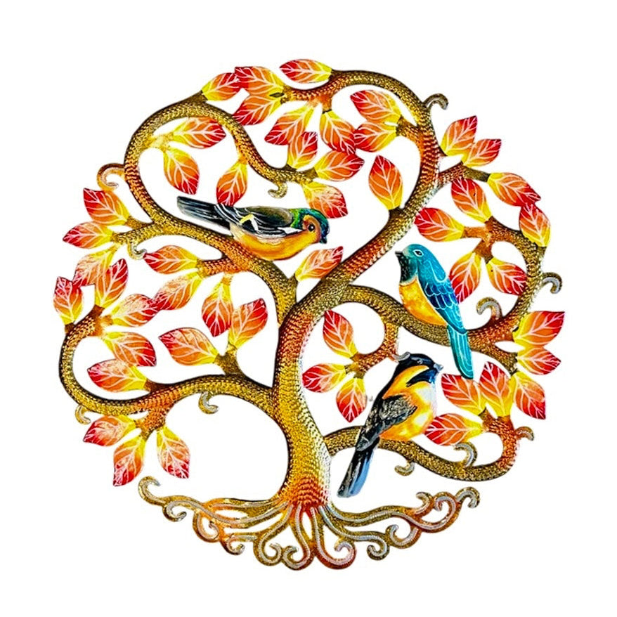 Medium Autumn Leaves and Birds Tree of Life