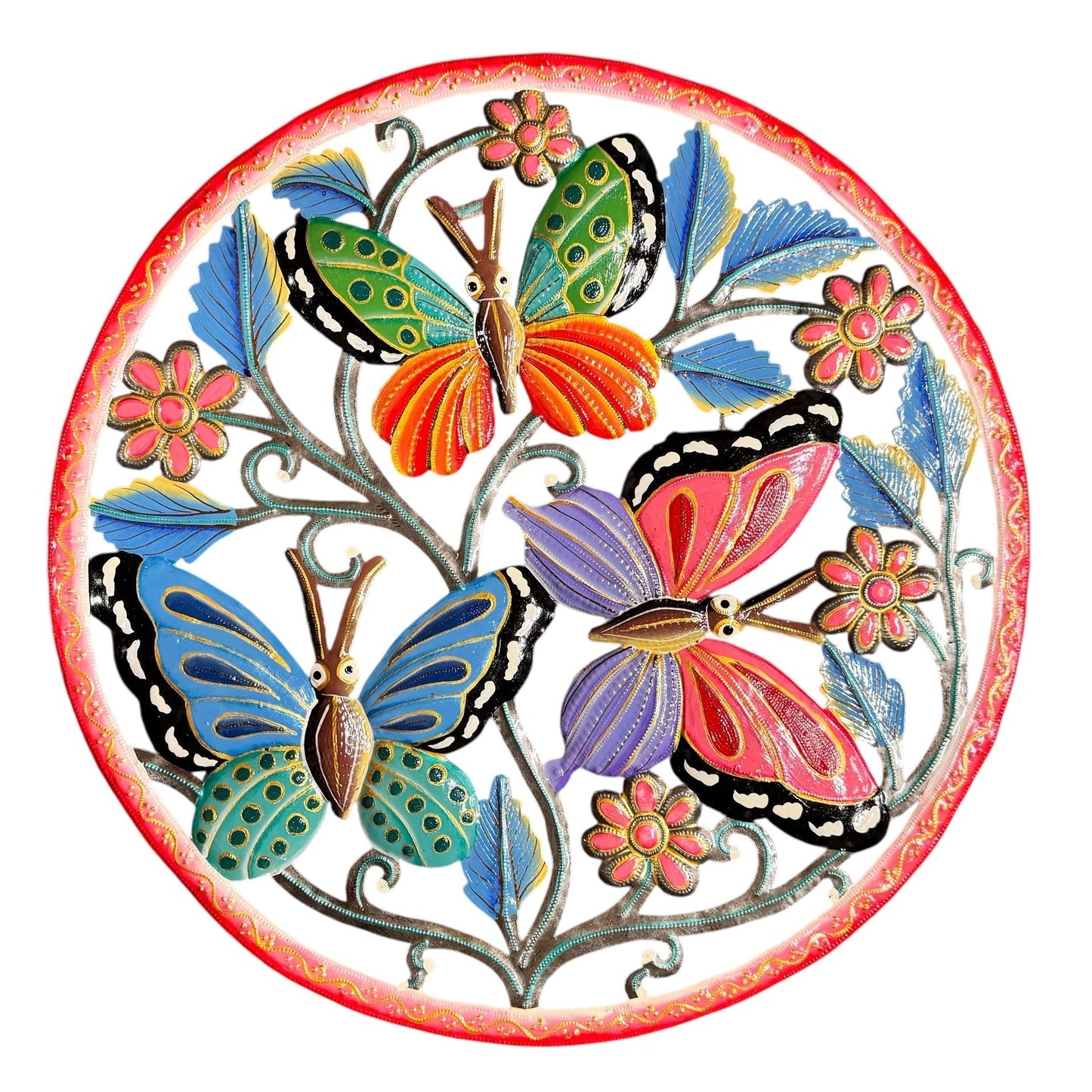 Large Three Butterflies- Red Border