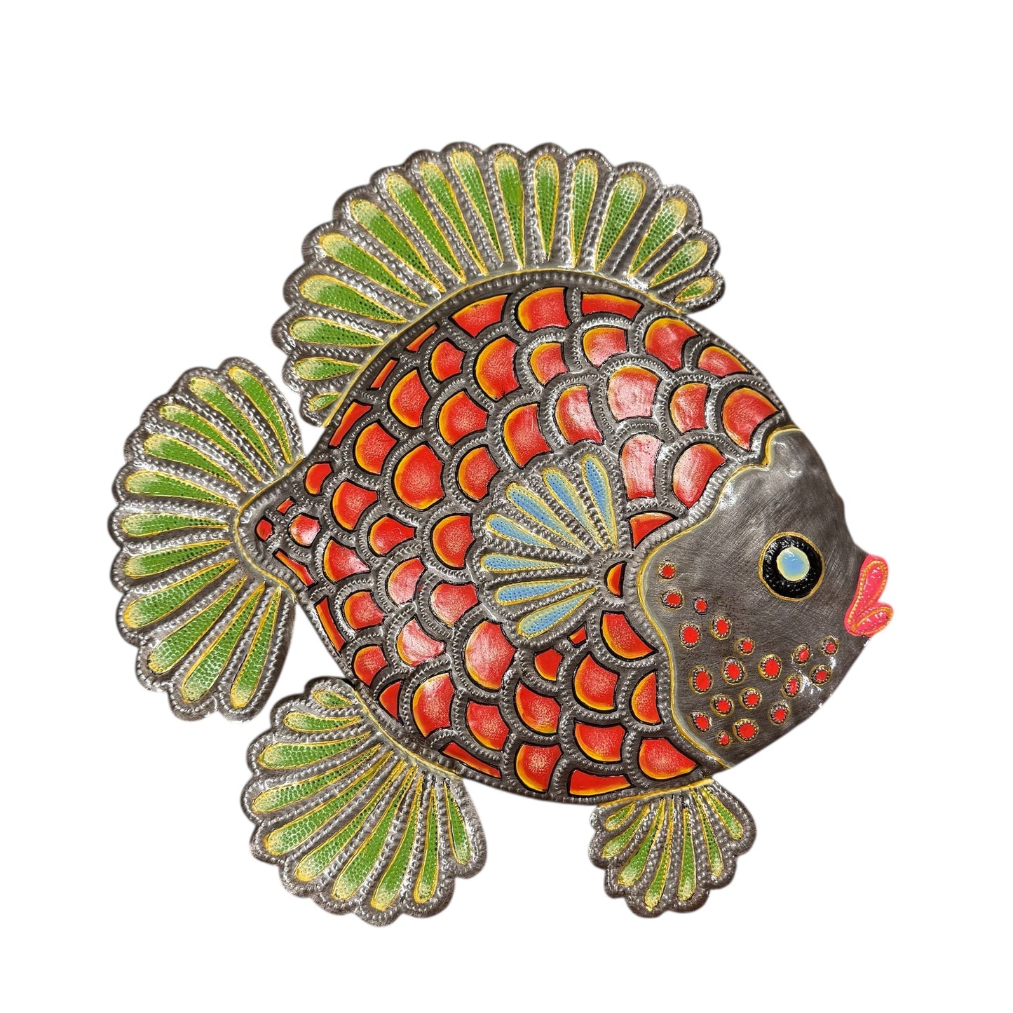 Medium Orilien Fish- Green & Coral