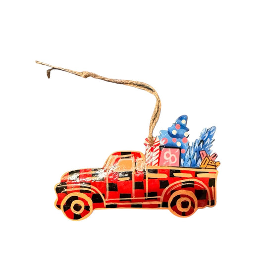 Checkerboard Truck Ornament- Red/Black
