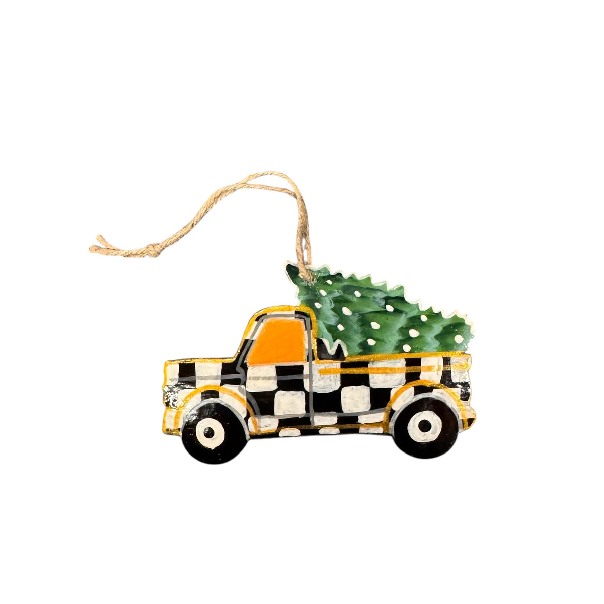Checkerboard Truck Ornament- White/Black