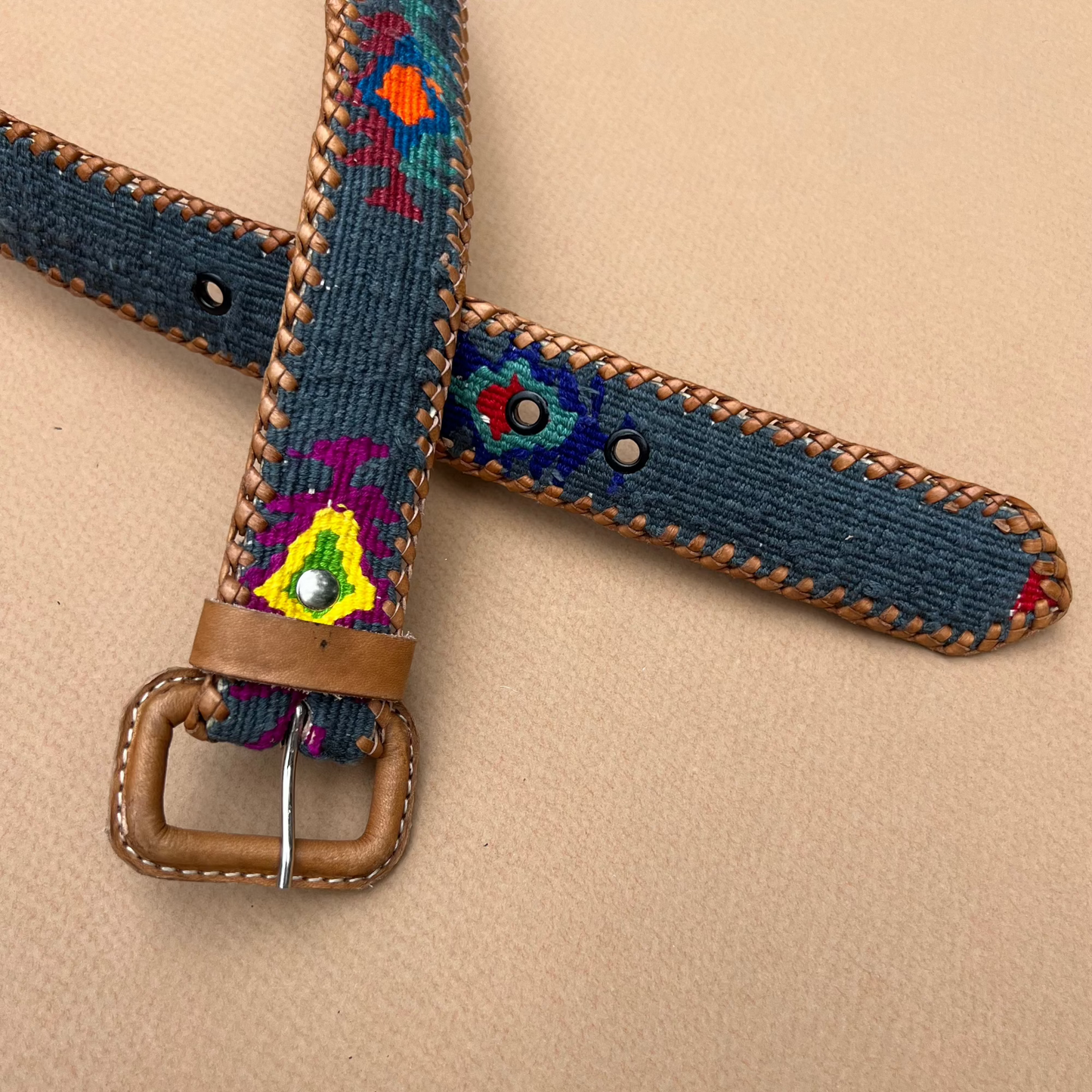 Denim-Colored Handwoven Guatemalan Whip-Stitched Belt