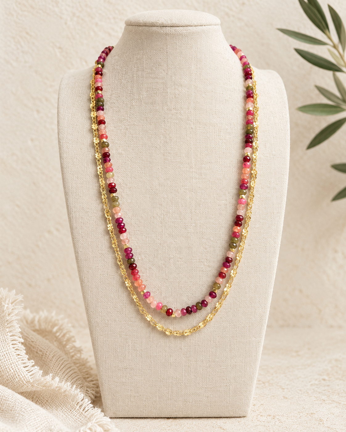 EXCLUSIVE Pink, Sage & Gold Necklace Set