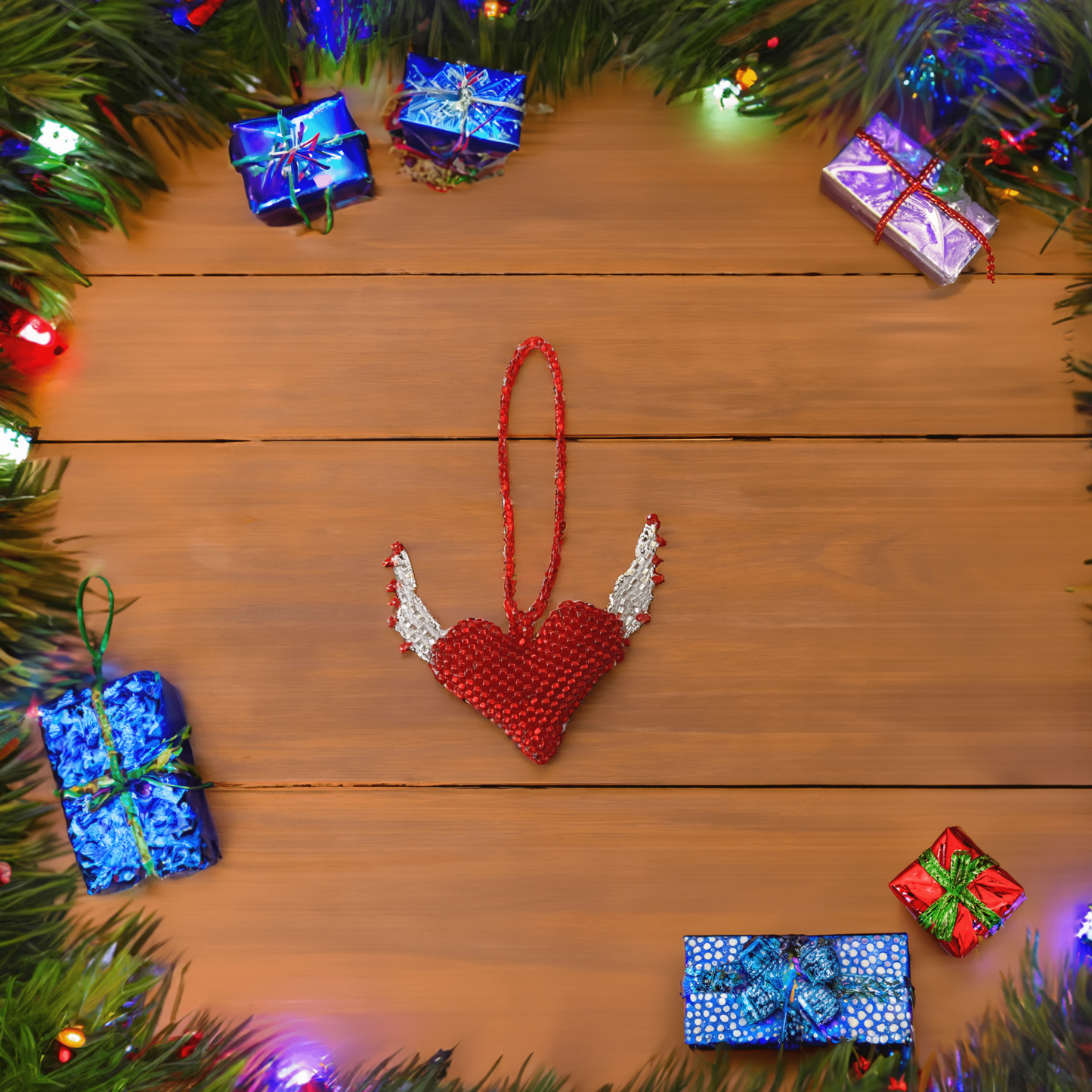 Flying Heart Seed Bead Artisan Made Ornament - Guatemala