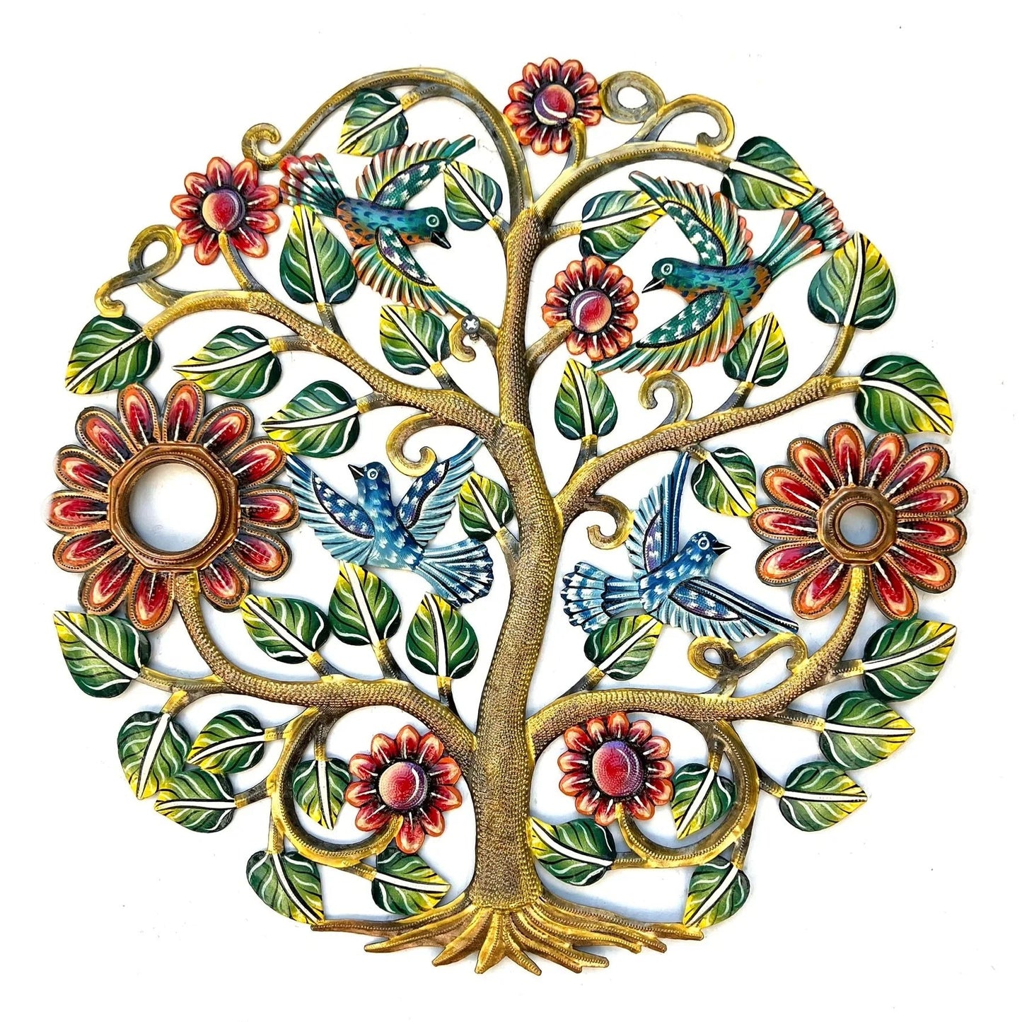 Oil Drum Top - Gold Tree Red Flowers