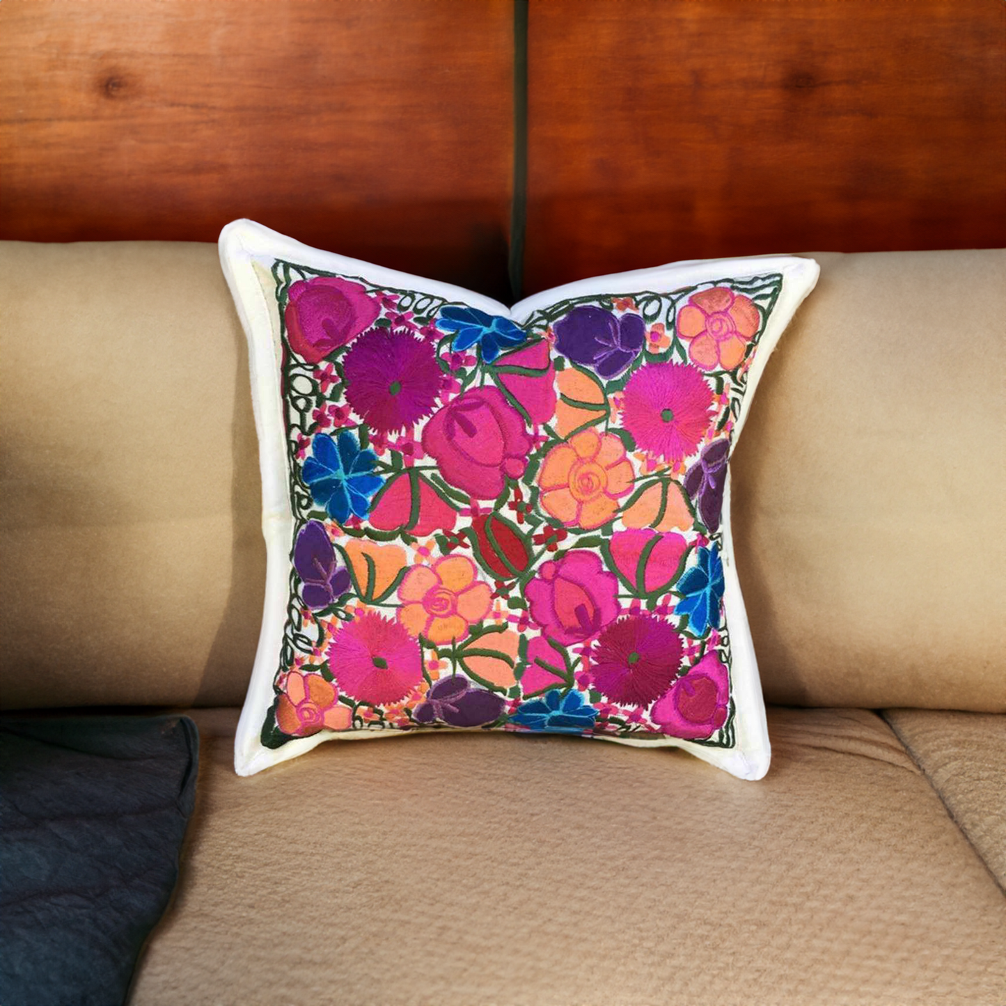 Flower Fields Embroidered Pillow Cover - Guatemala