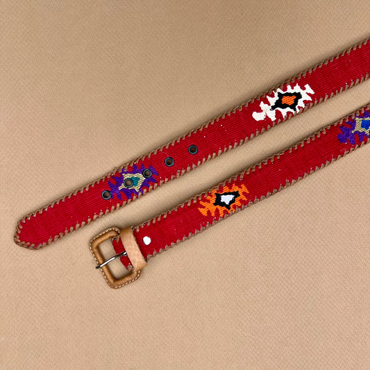 Red Handwoven Guatemalan Whip-Stitched Belt