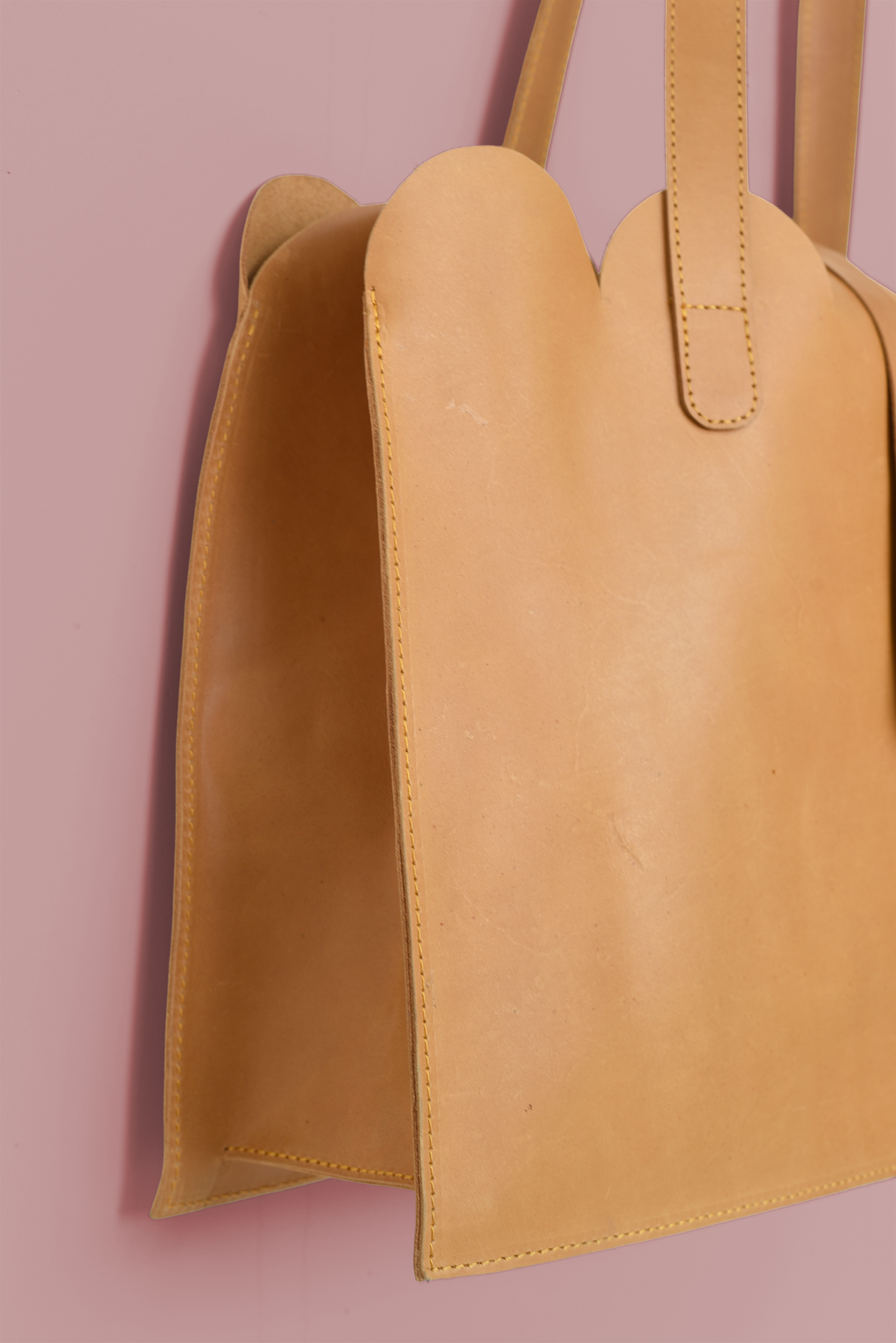 Scalloped Large Leather Handbag