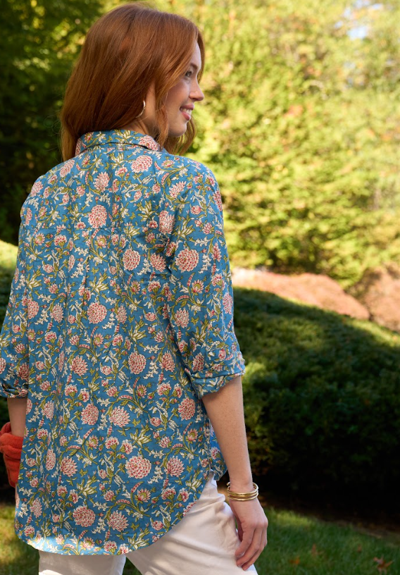 Good Boyfriend Shirt - Devon Floral French Teal