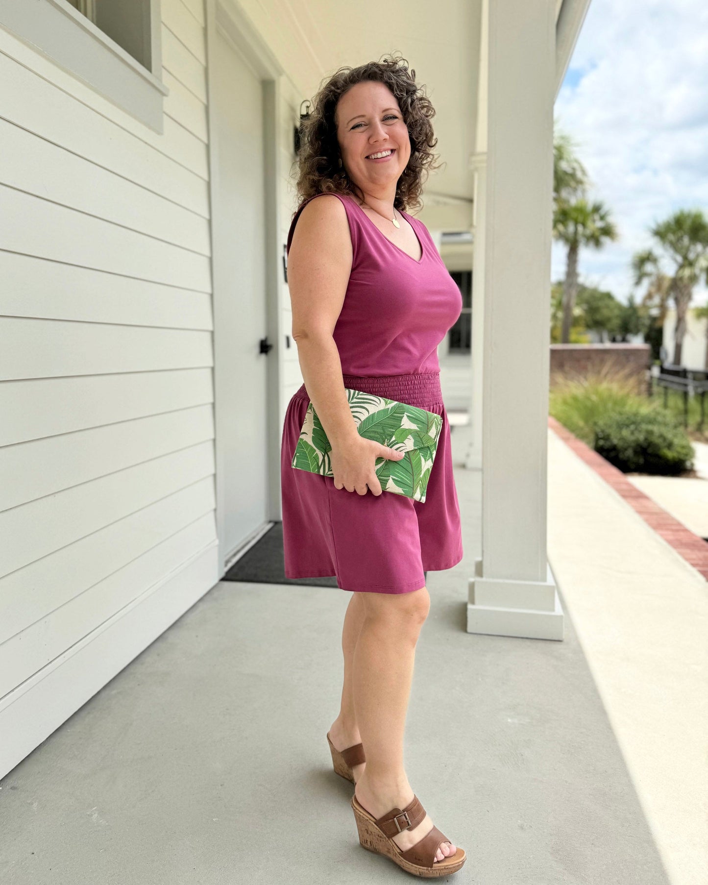 VENICE smocked shorts in Mauve Berry