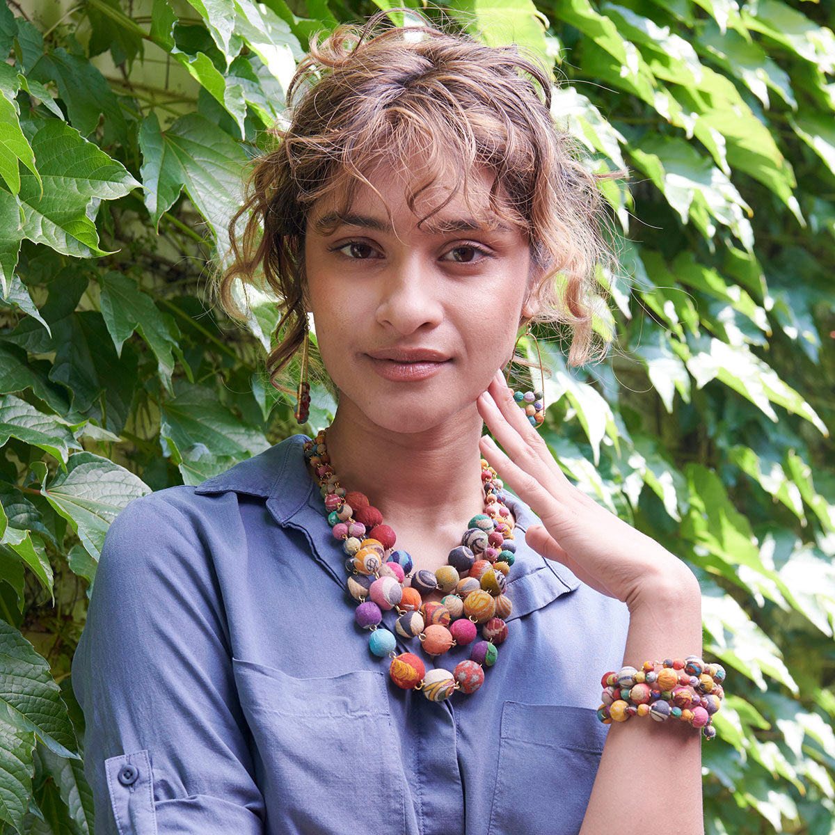 Winding Kantha Bauble Bracelet
