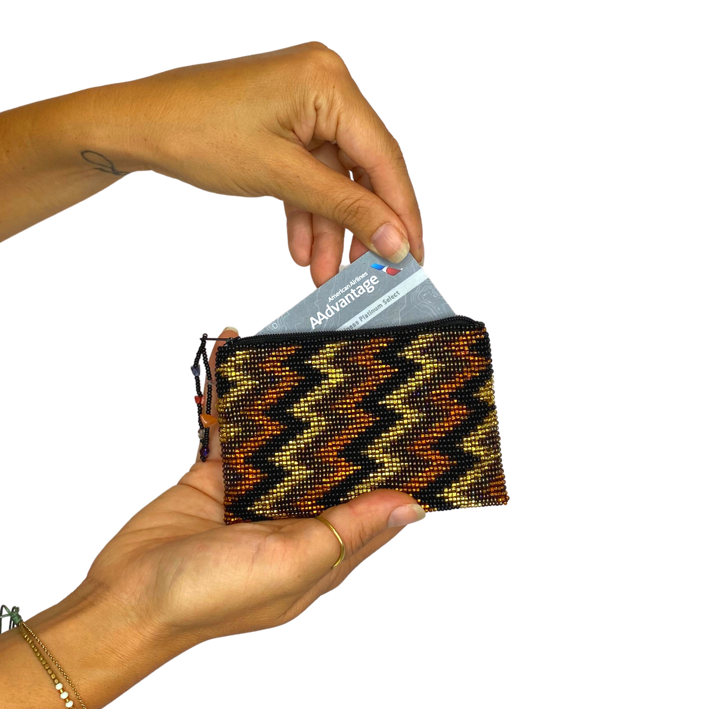 Beaded Seed Bead Geometric Coin Purse - Guatemala