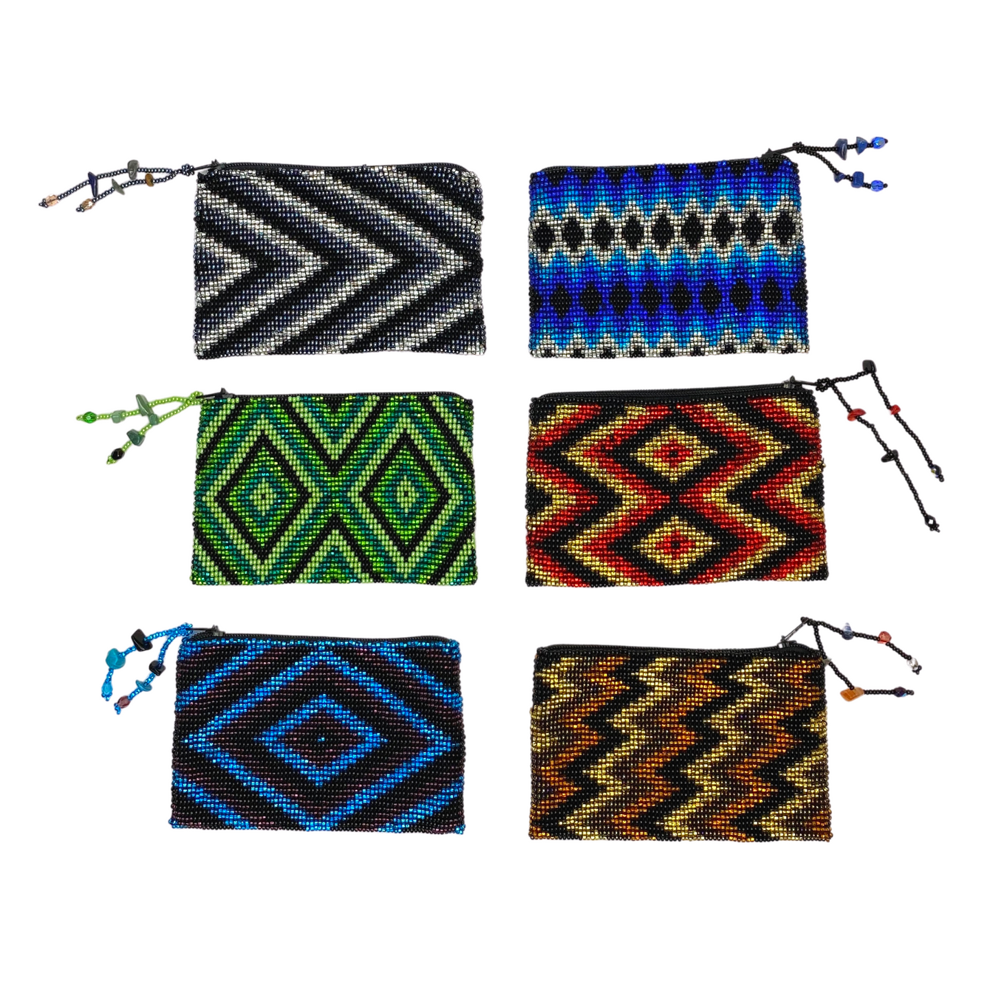 Beaded Seed Bead Geometric Coin Purse - Guatemala