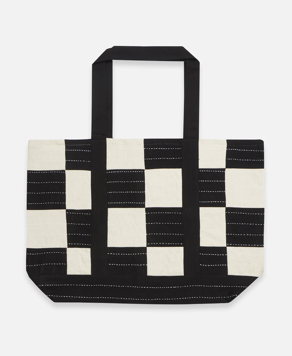 Checkered Canvas Tote Bag - Charcoal