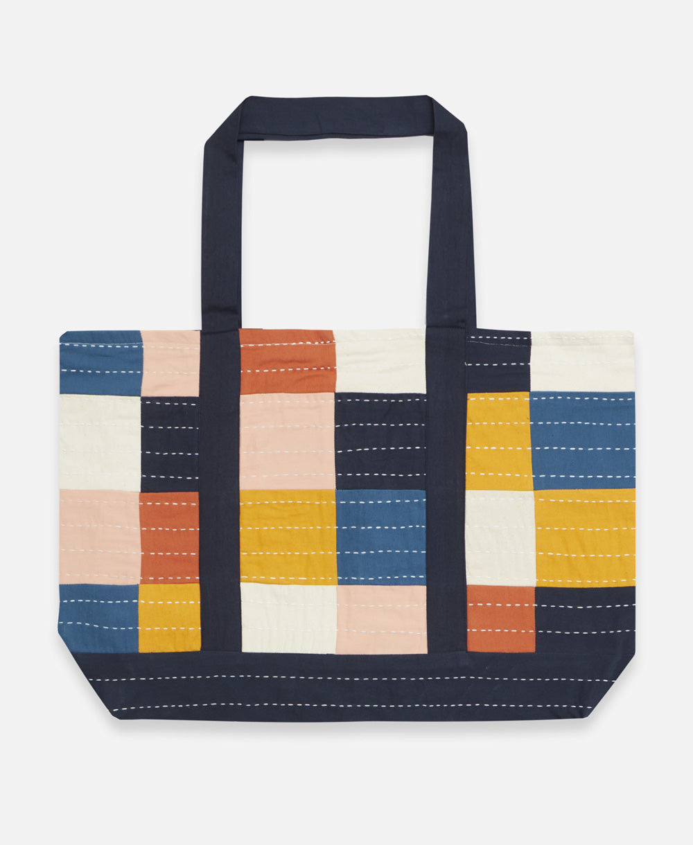Checkered Canvas Tote Bag - Cobalt