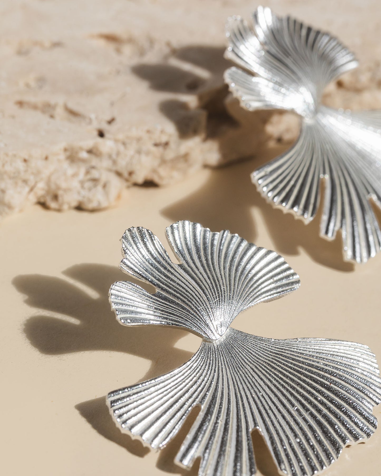 Ginkgo Leaf Earrings - Silver