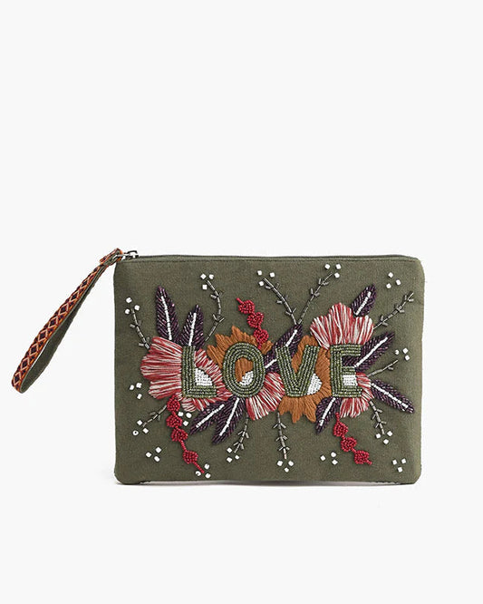 Love Embellished Wristlet Clutch