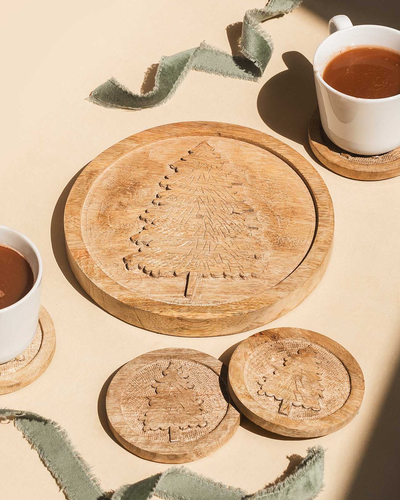 Evergreen 4 Coasters & Trivet Set