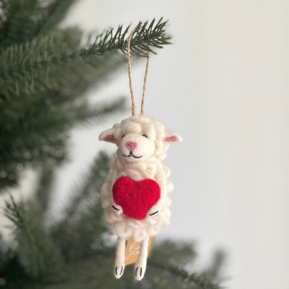 Felt Sheep Holding Heart Ornament