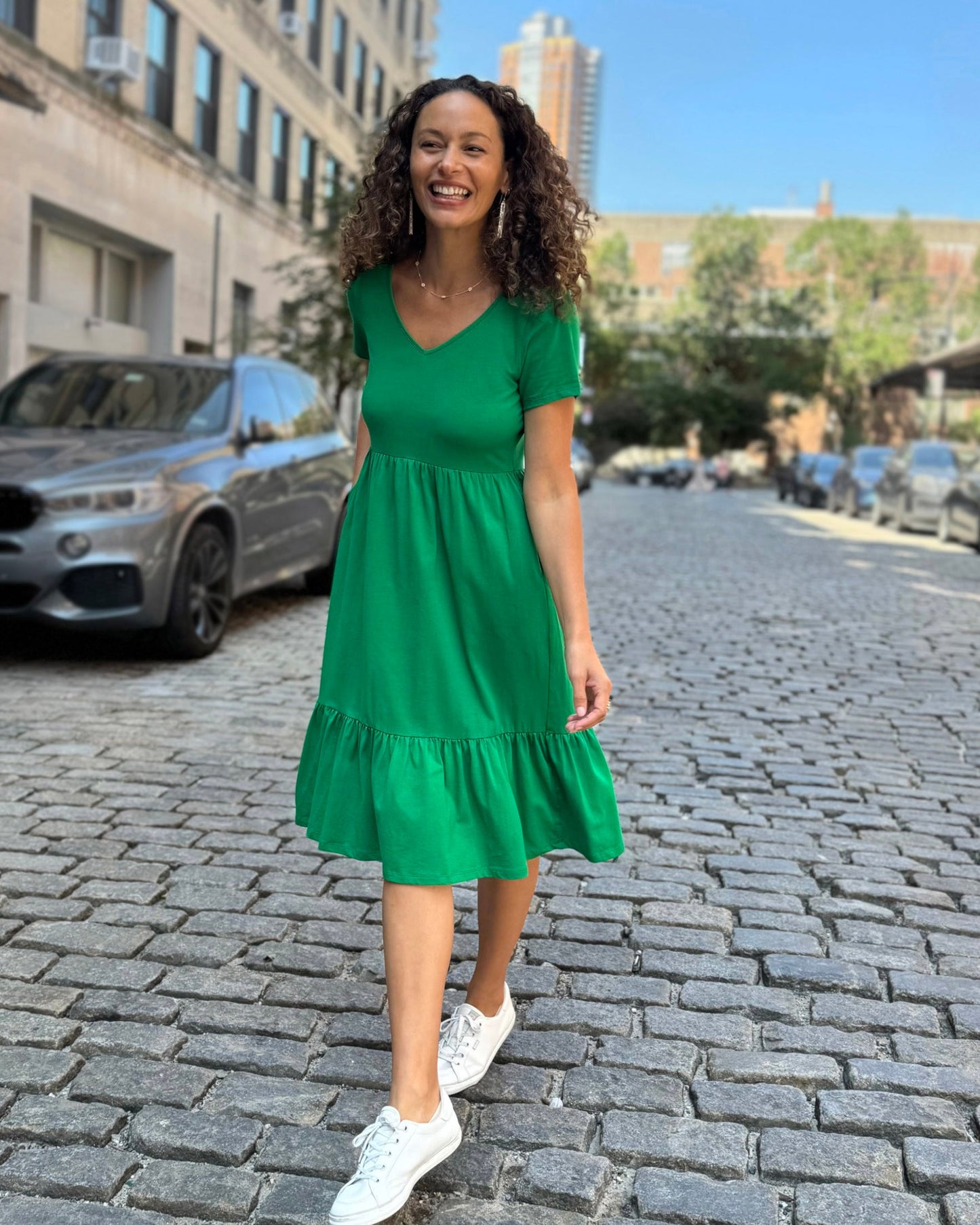 JAYDE Tiered Dress in Leaf Green