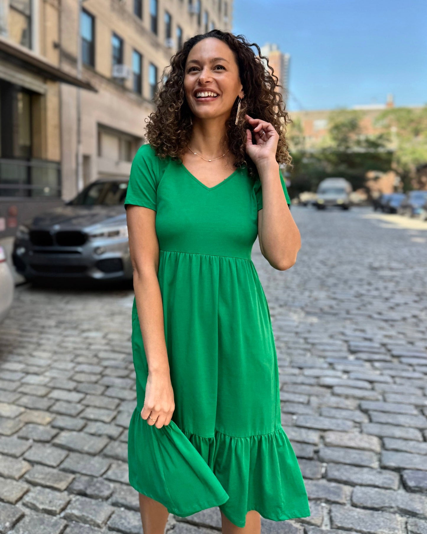 JAYDE Tiered Dress in Leaf Green