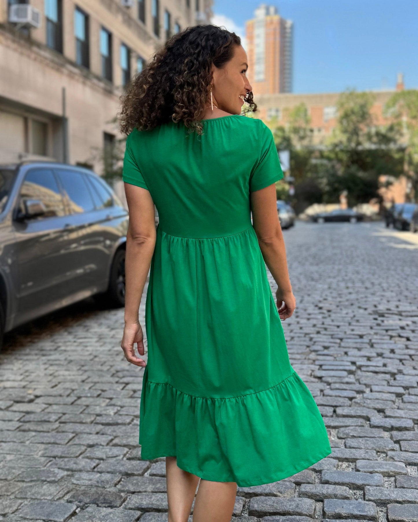 JAYDE Tiered Dress in Leaf Green