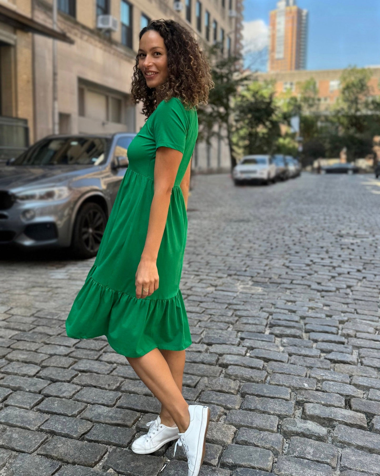 JAYDE Tiered Dress in Leaf Green
