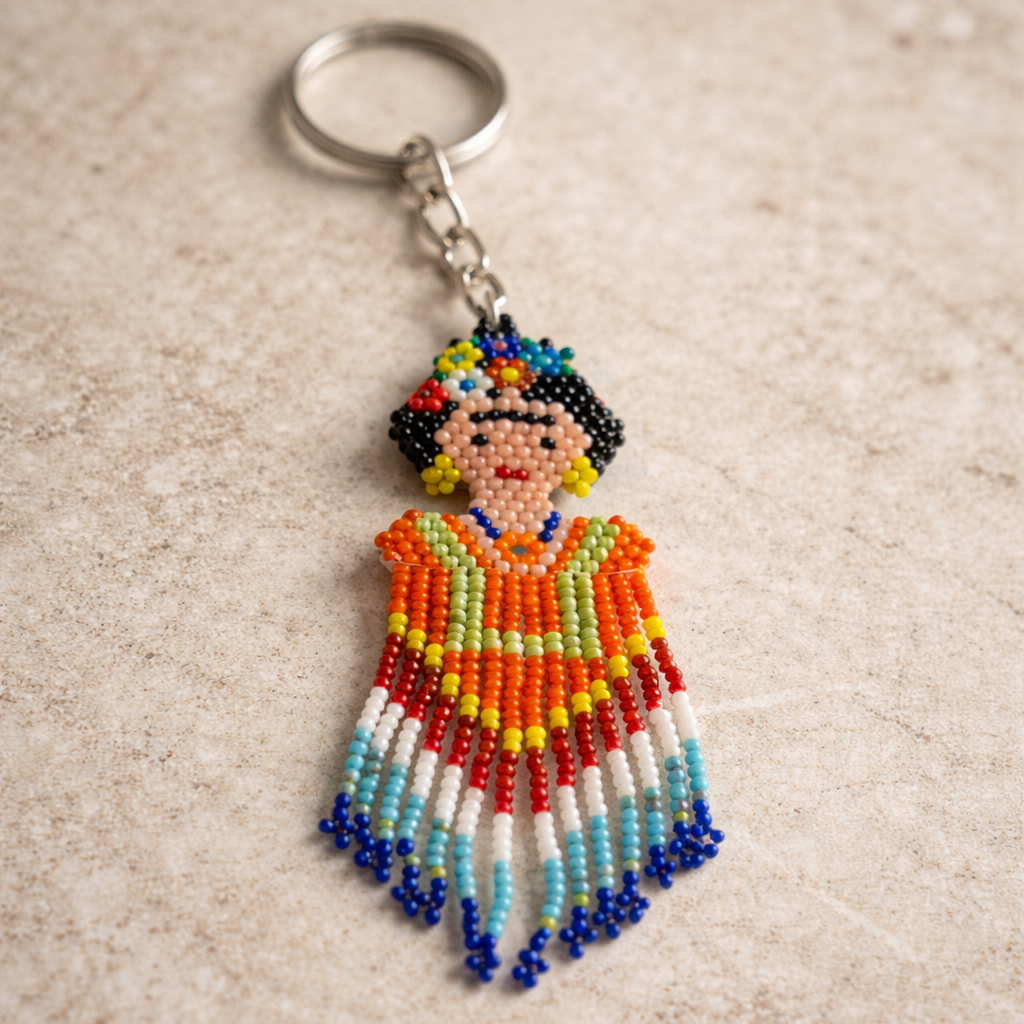 Frida Kahlo Seed Bead Keychain Handmade Beaded Keychain Fair Trade