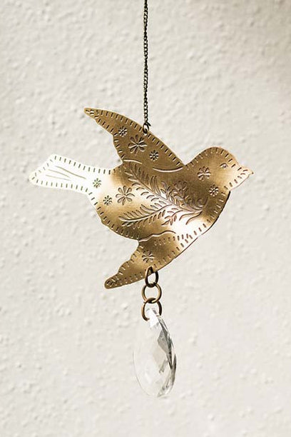 Bird Engraved Brass Suncatcher