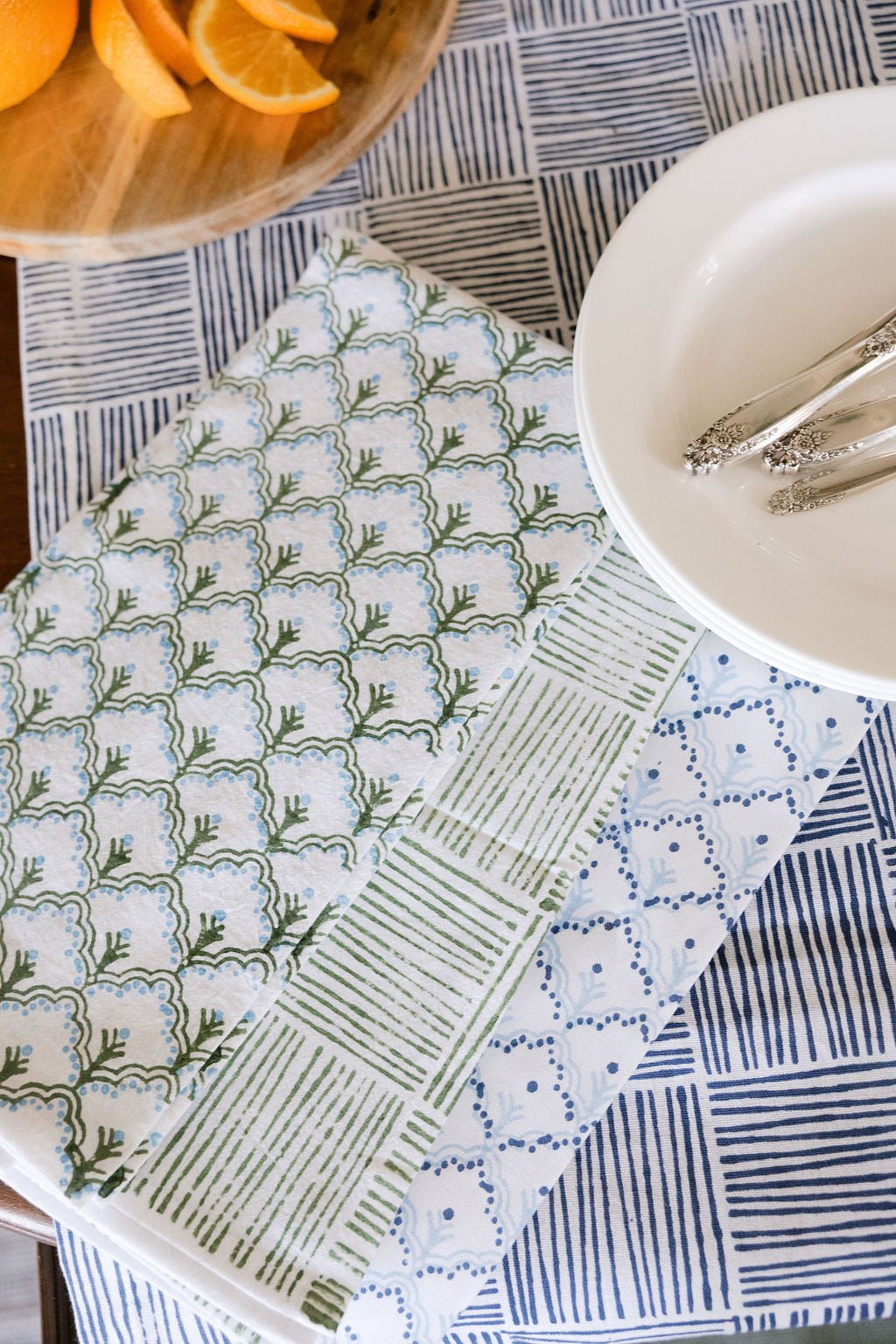 Organic Napkins (set of 4) - Jaipur, Uniform Blue & Sage