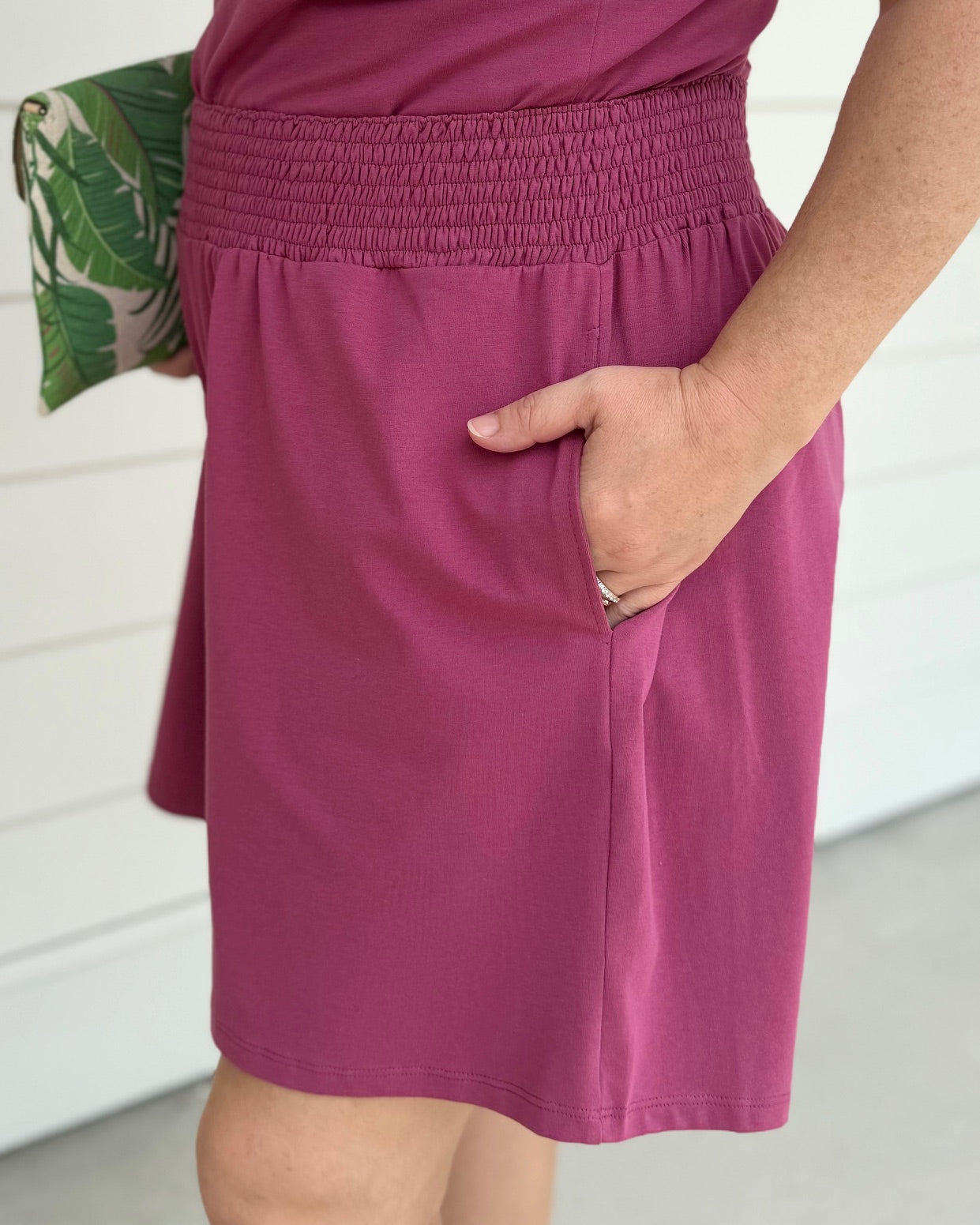 VENICE smocked shorts in Mauve Berry