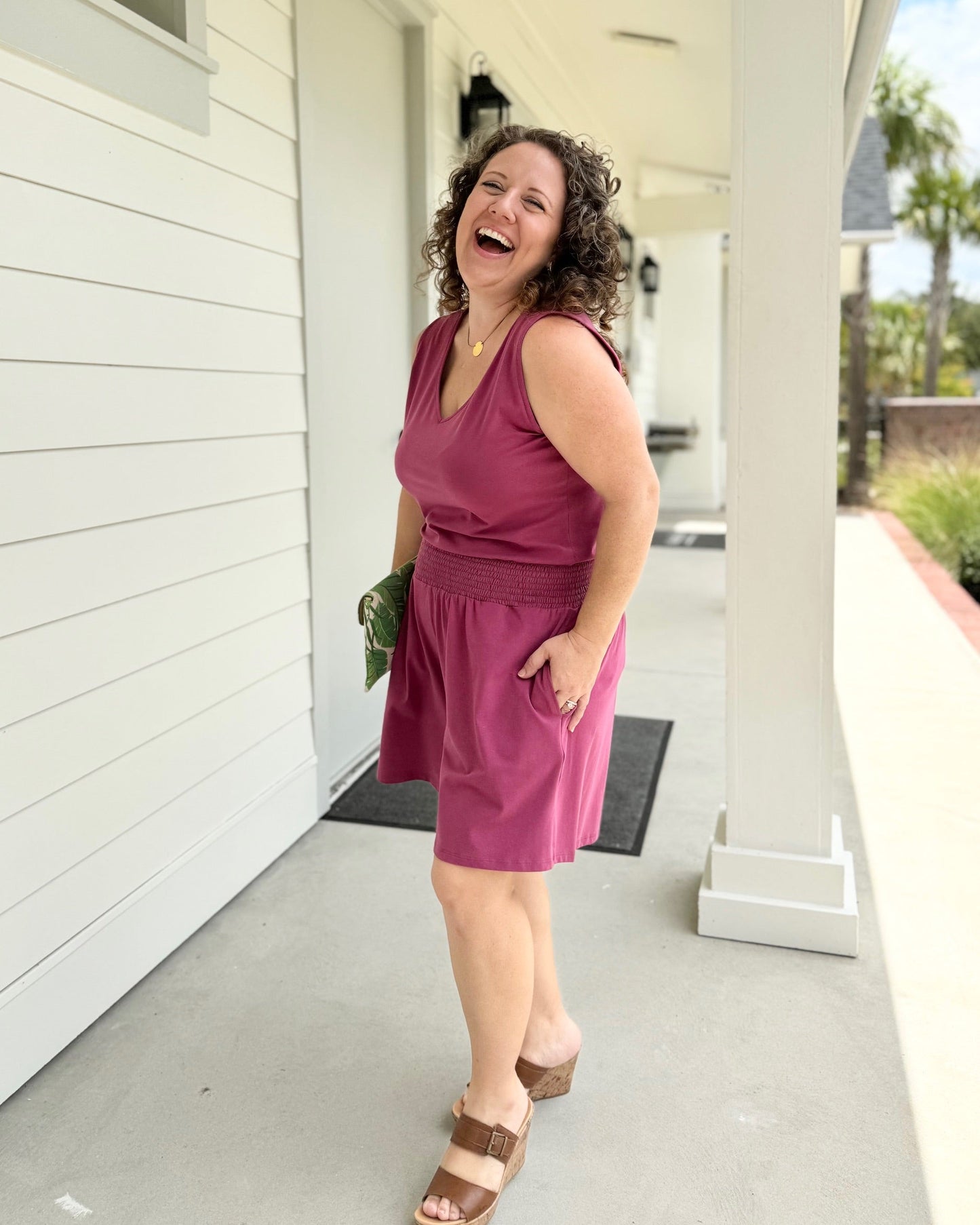VENICE smocked shorts in Mauve Berry