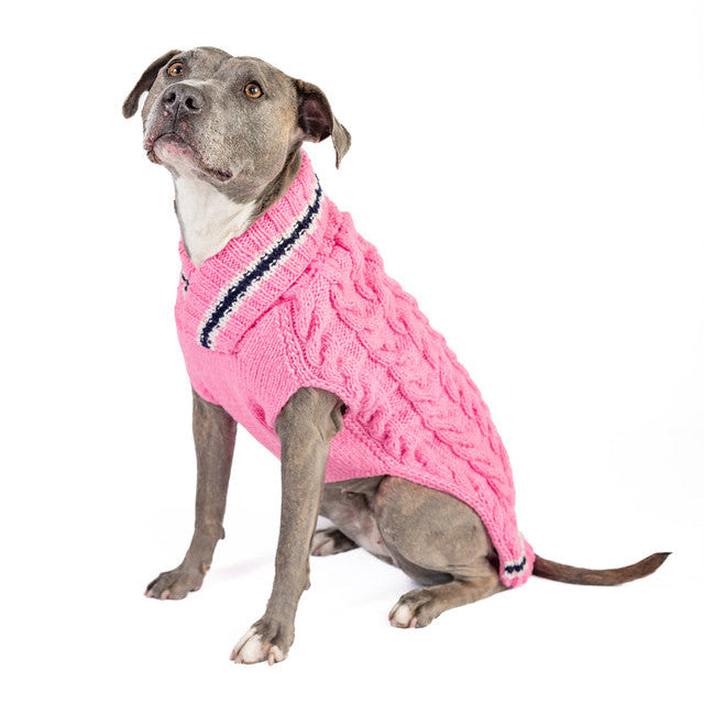 Preppy Pink Cable Knit Dog Sweater