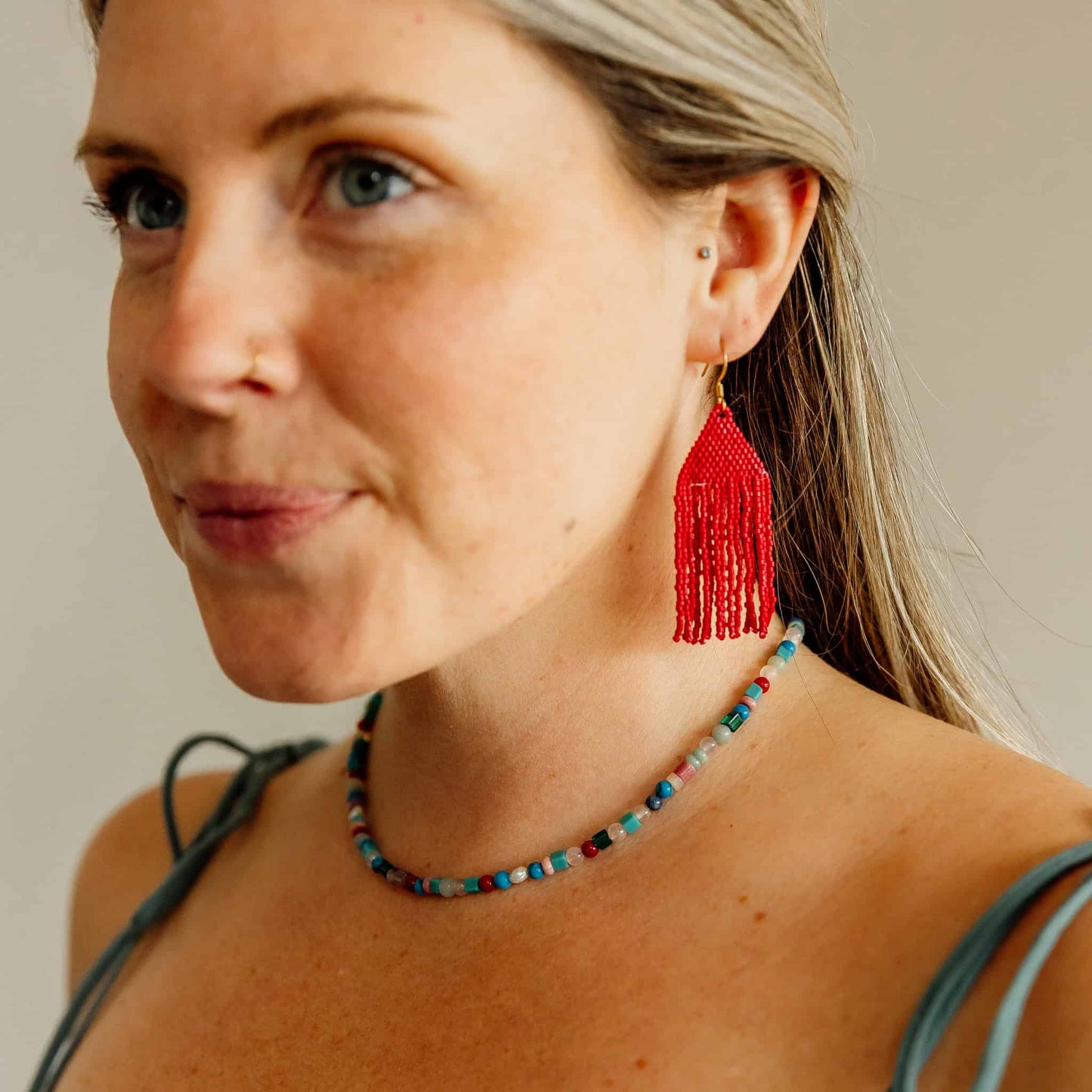 Red Serena Beaded Earrings