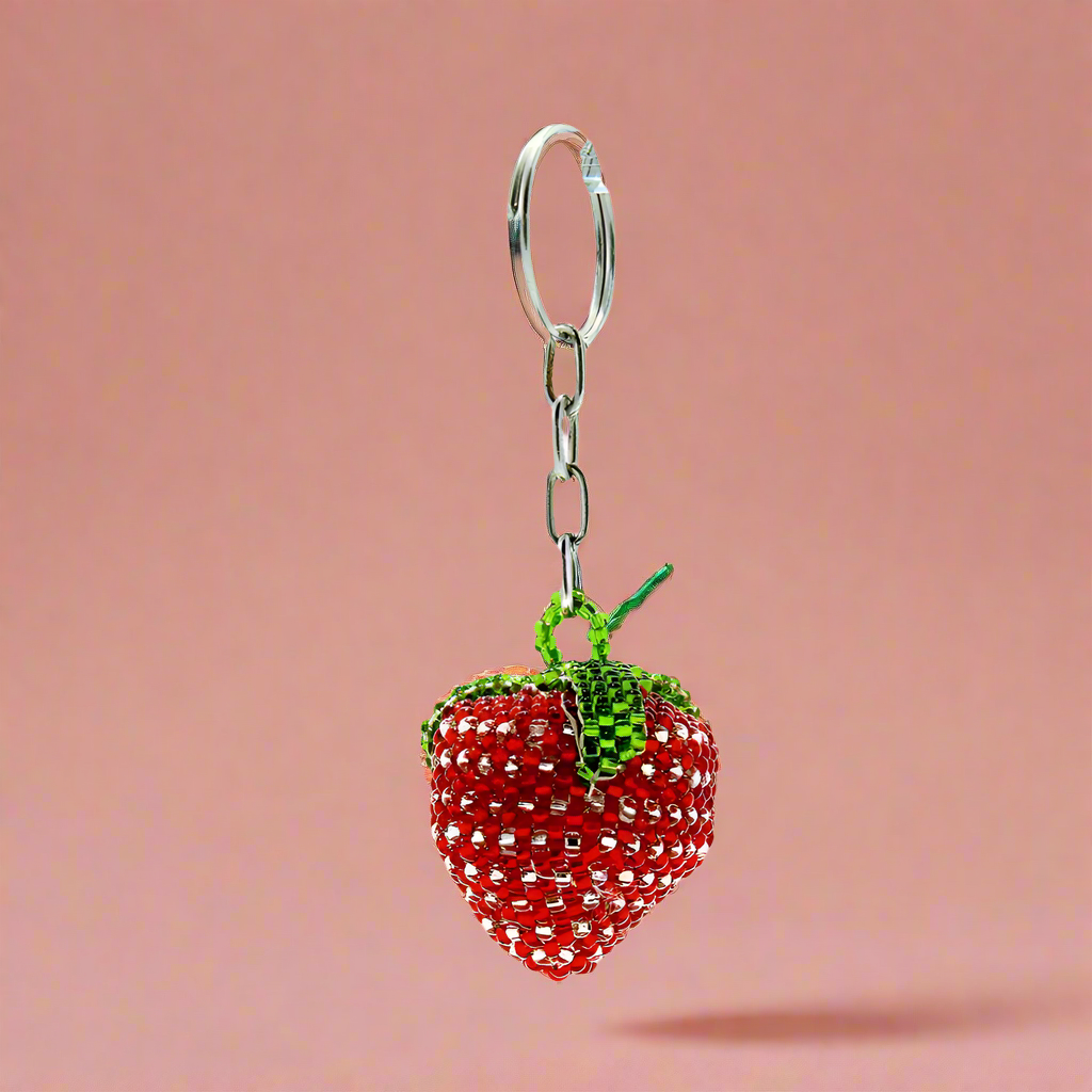 Strawberry Seed Bead Handmade Keychain - Guatemala