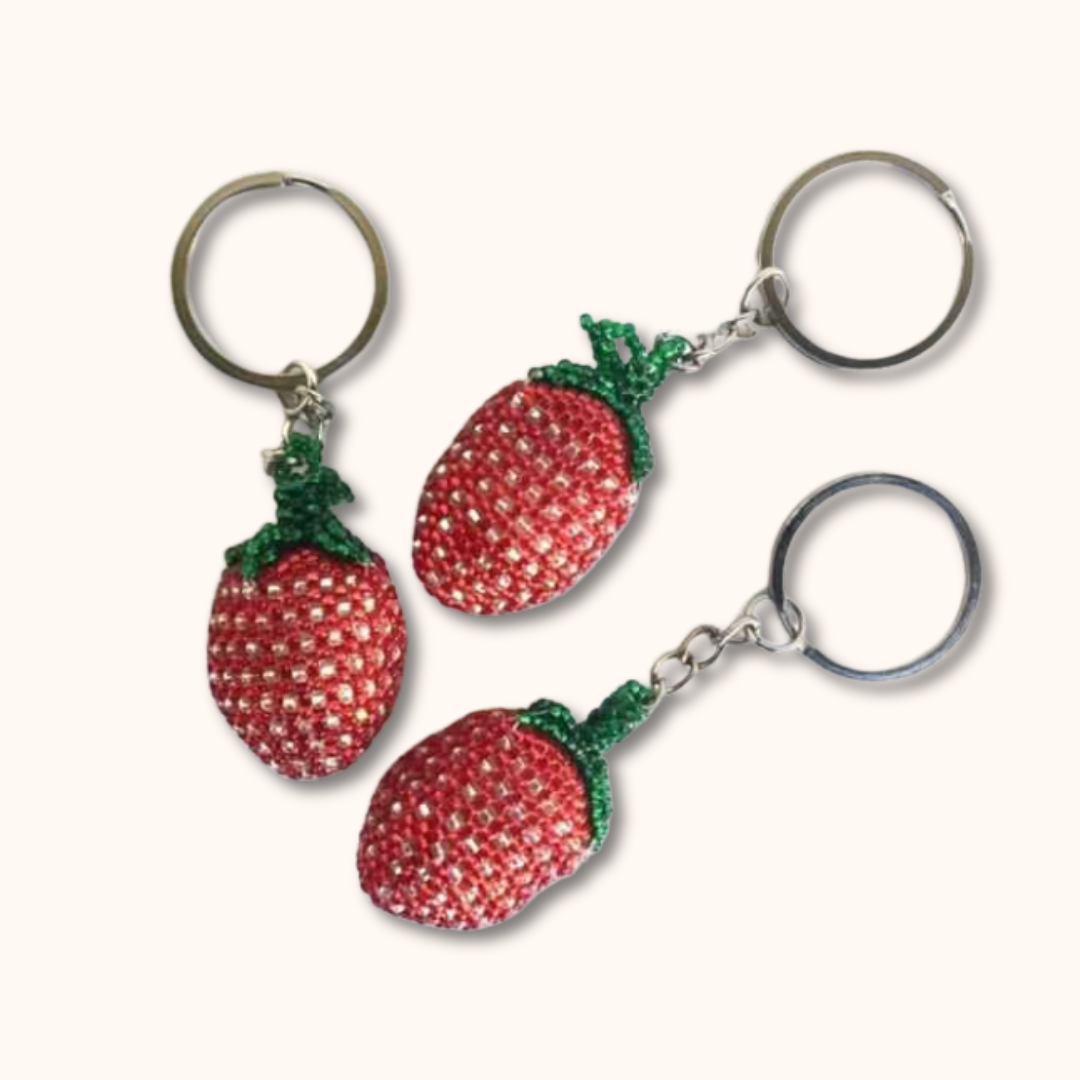 Strawberry Seed Bead Handmade Keychain - Guatemala