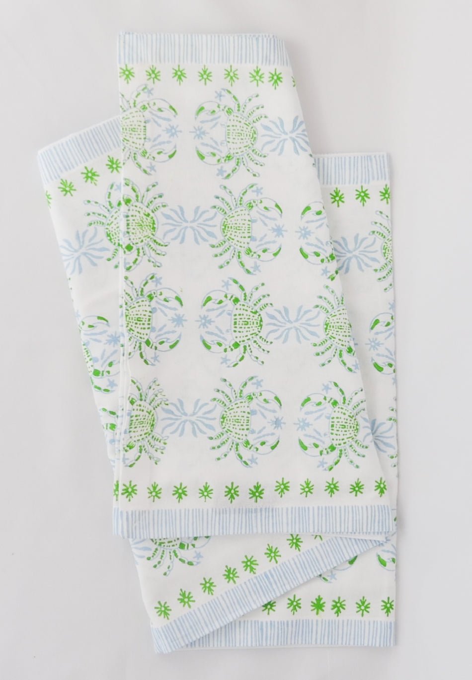 Hand Block Printed Table Runner - King Crab - Uniform Blue & Vine