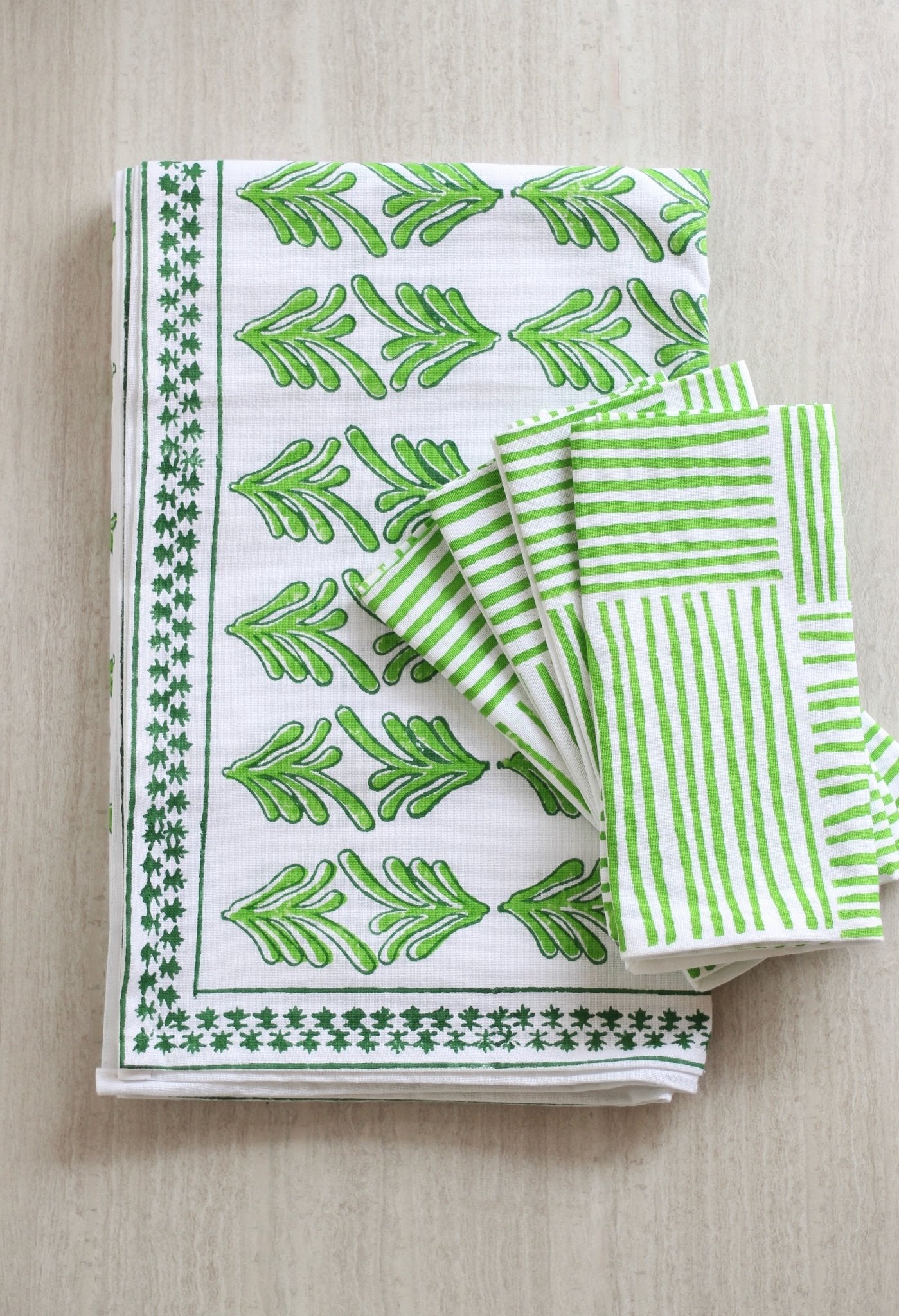 Hand Block Printed Table Runner - Palmetto, Evergreen & Vine