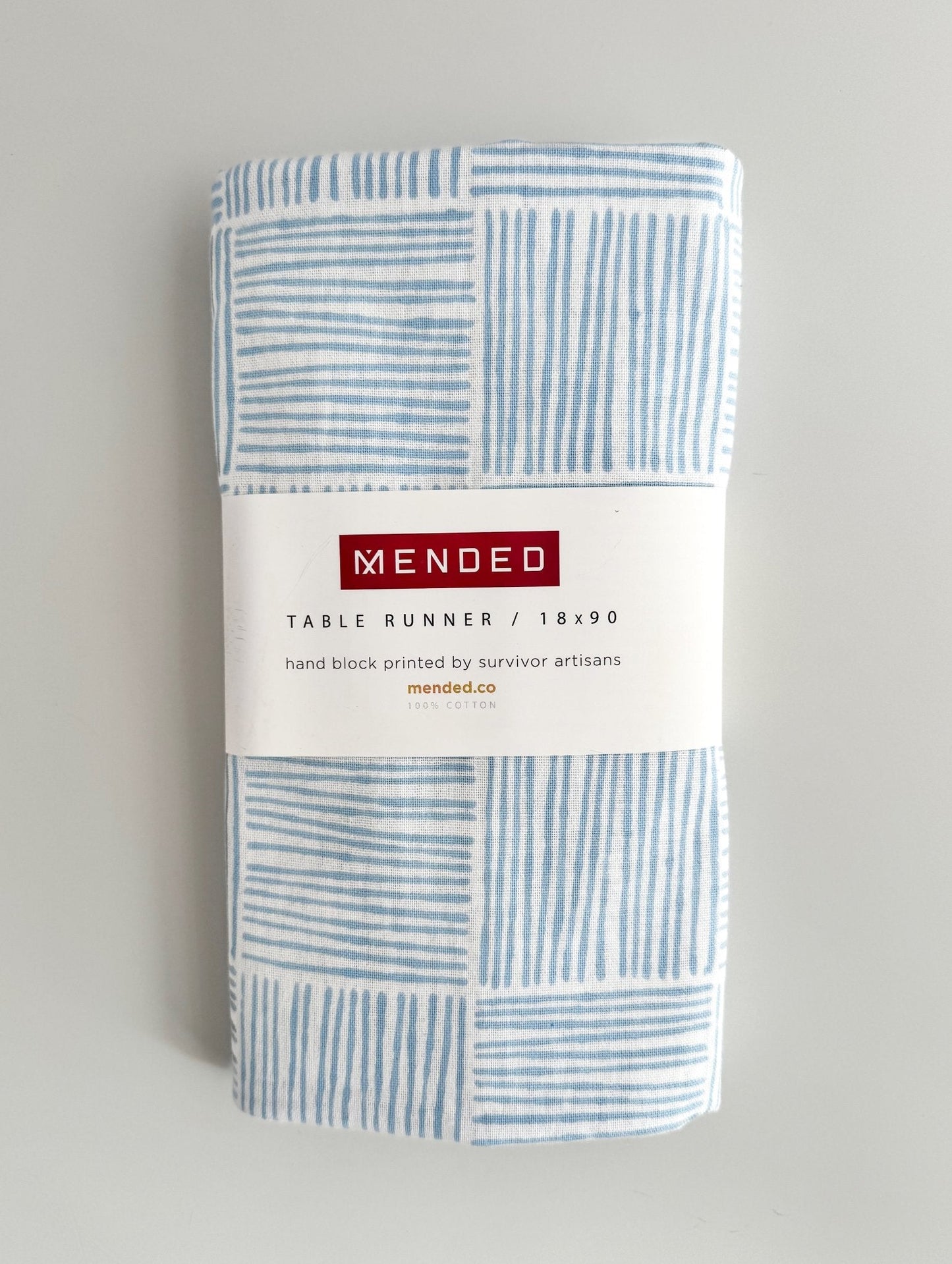 Hand Block Printed Table Runner - Stripe, Uniform Blue