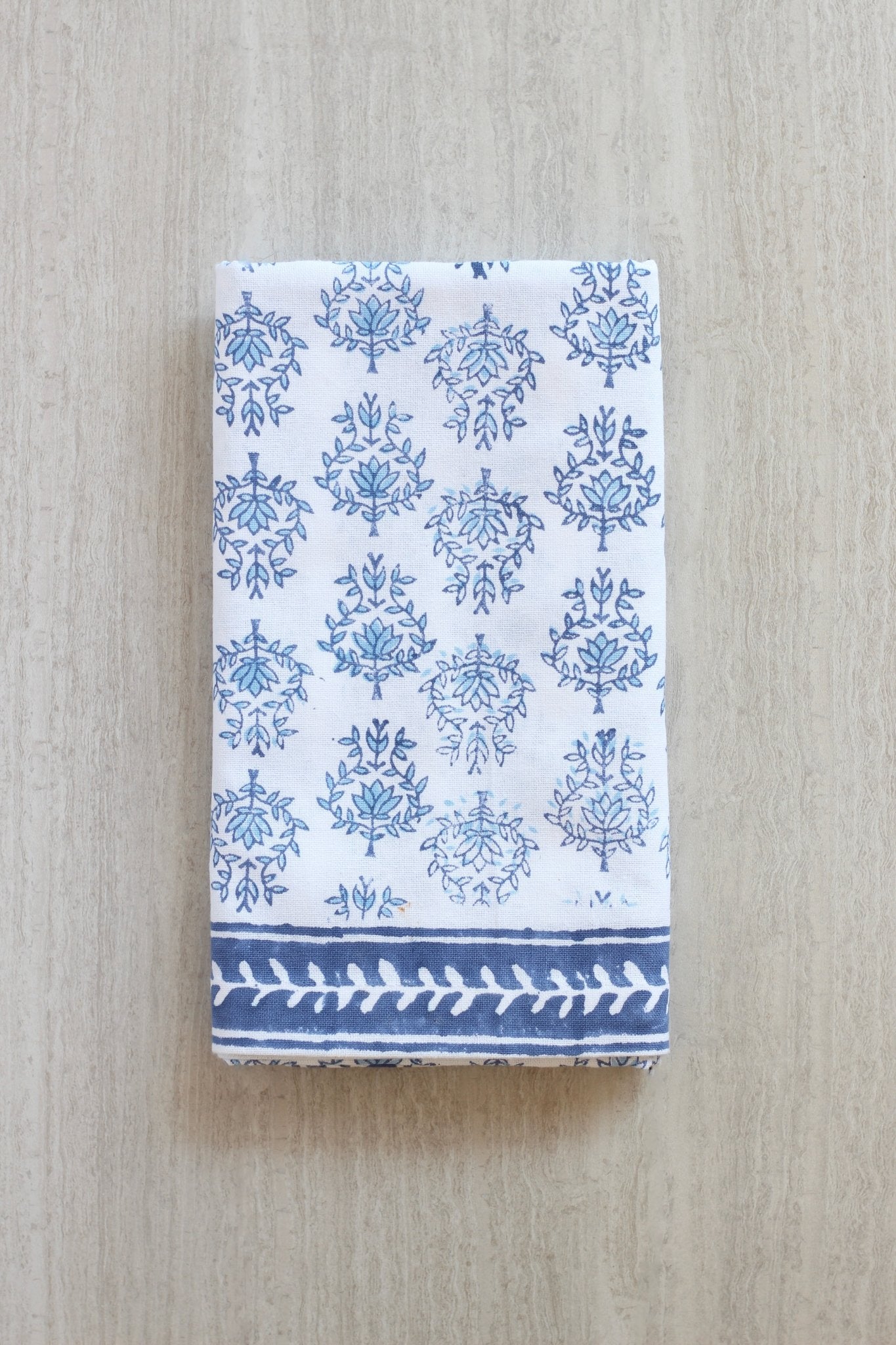 Table Throw - Lotus, Navy & Uniform Blue with Navy Vine Border