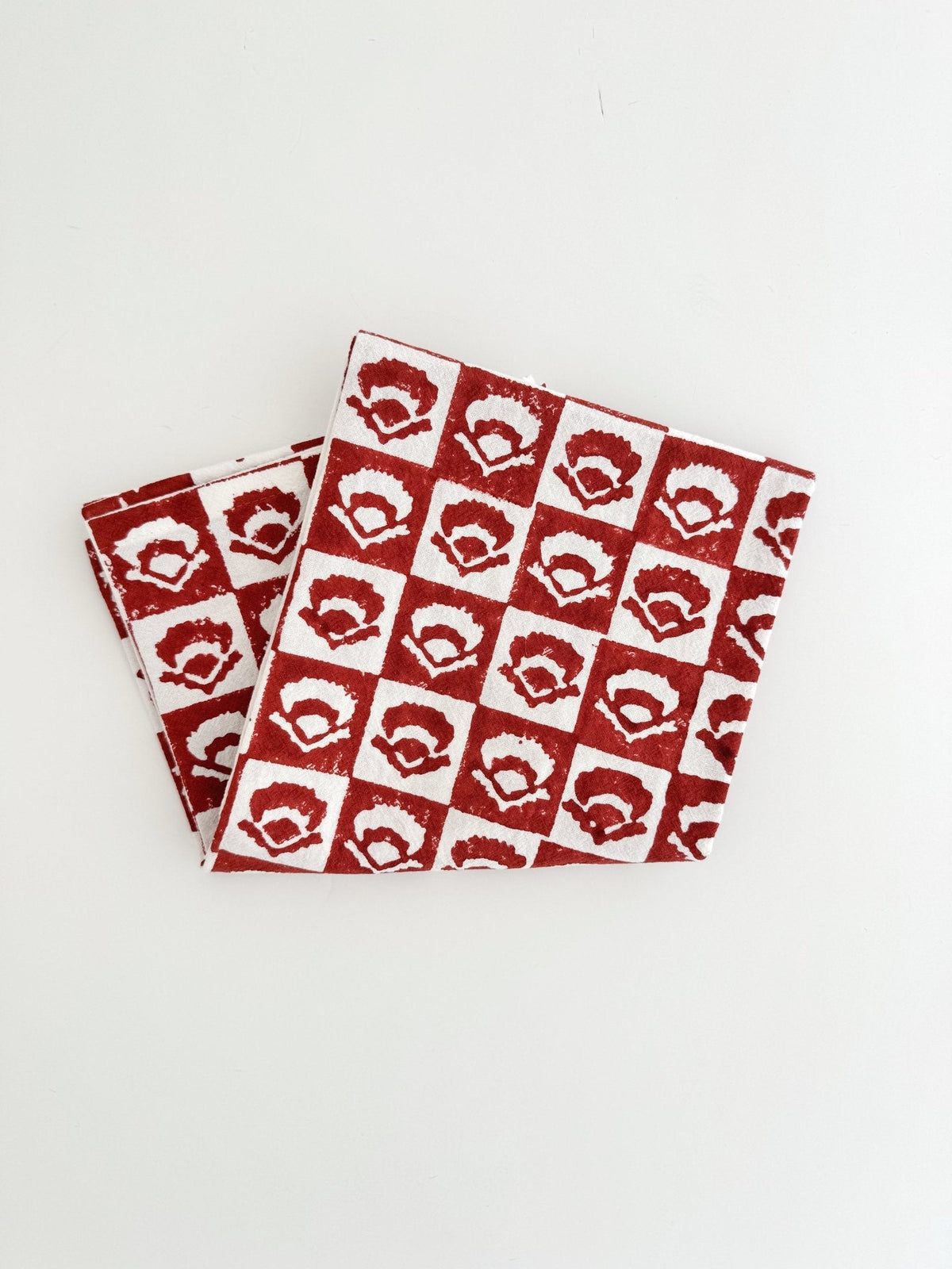 Tea Towel (Ivory) - Checkered Poppy, Terracotta
