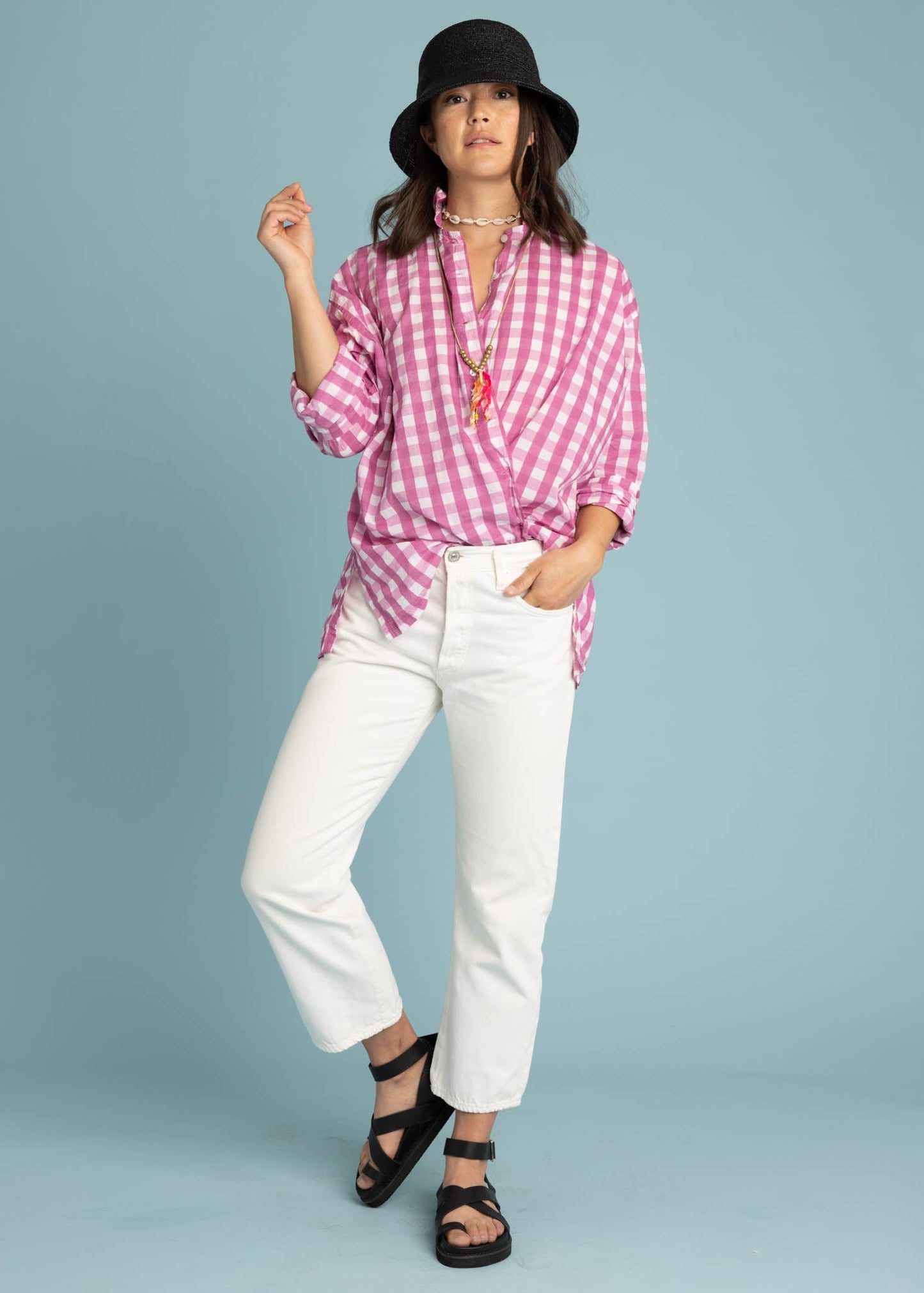 Relaxed Boyfriend Shirt - Gingham Picnic Dahlia