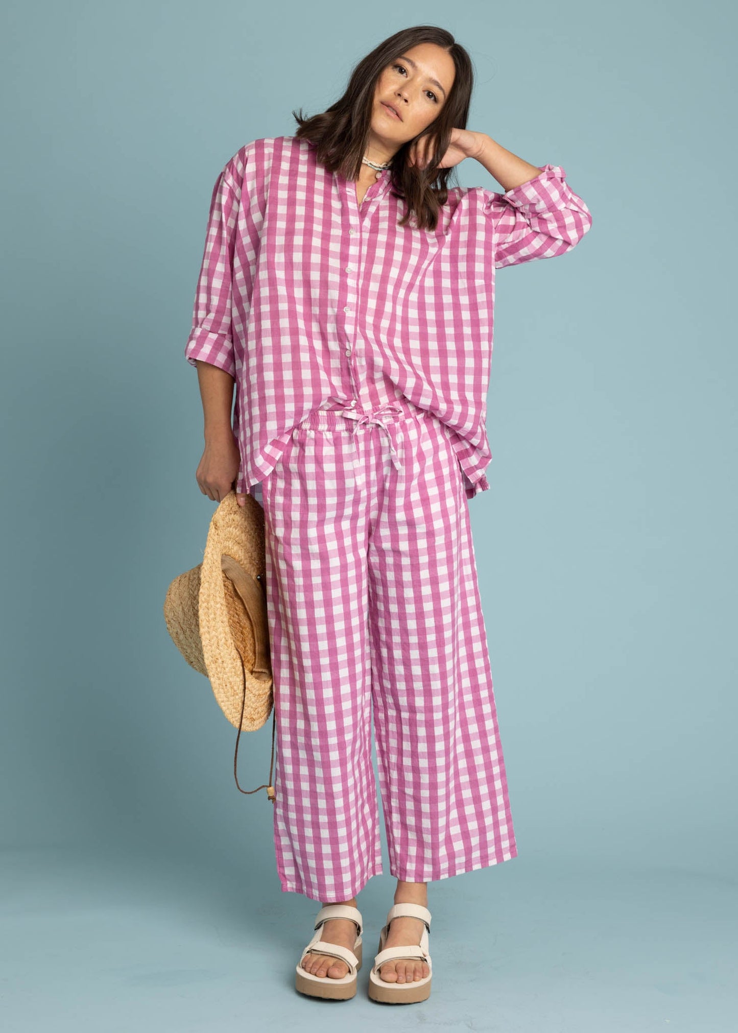 Relaxed Boyfriend Shirt - Gingham Picnic Dahlia