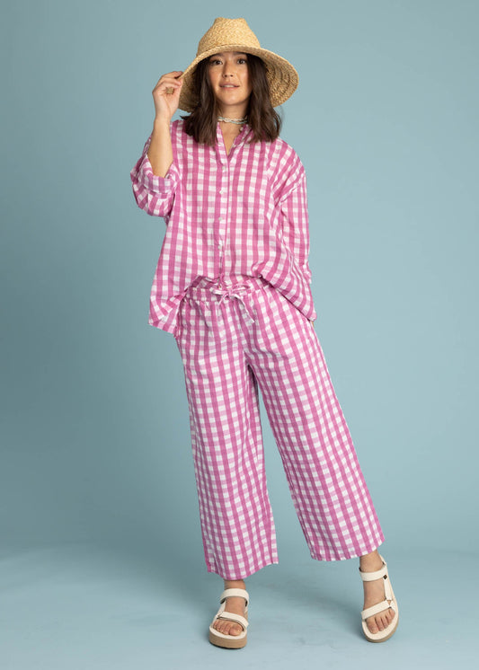 Relaxed Boyfriend Shirt - Gingham Picnic Dahlia