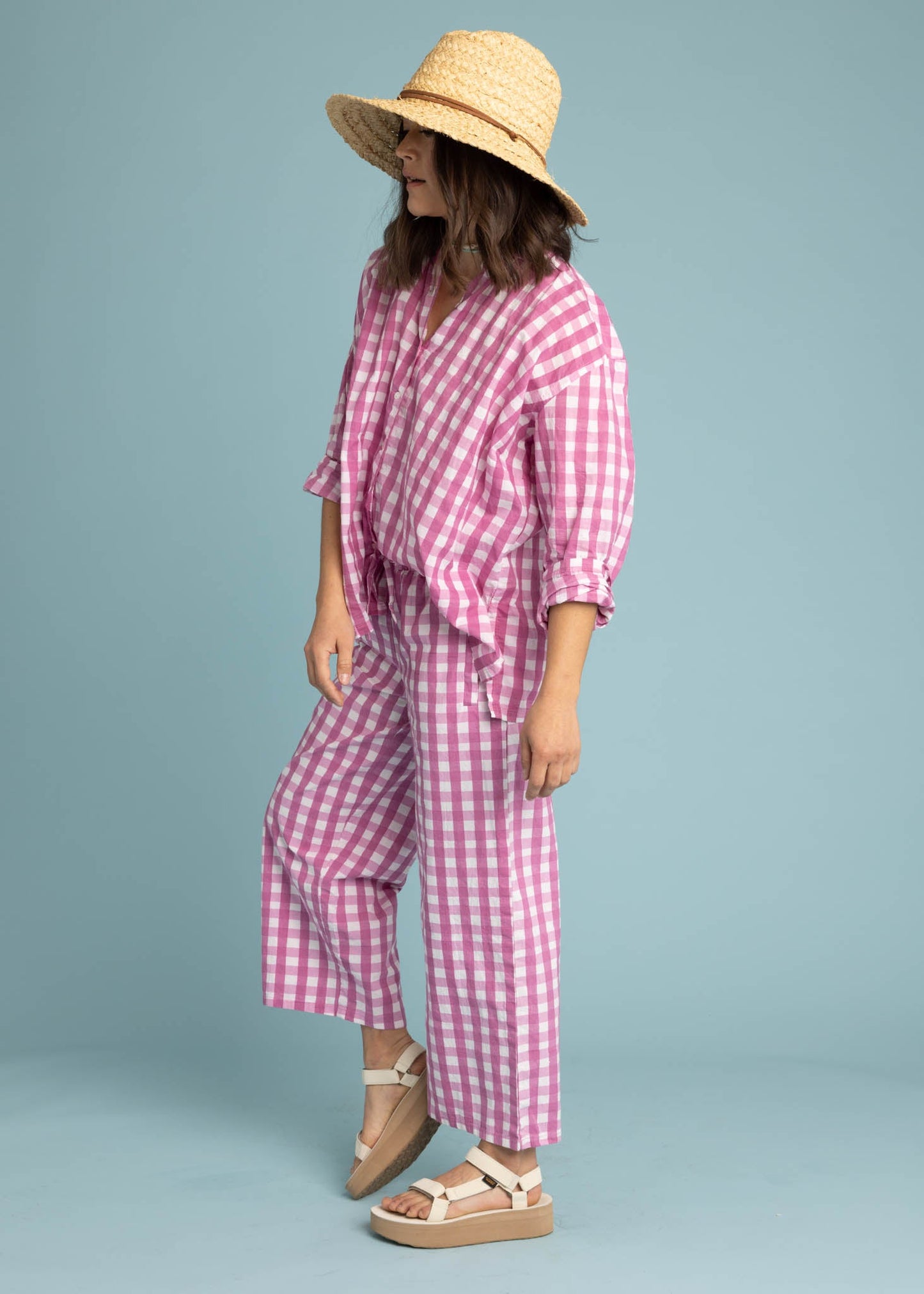 Relaxed Boyfriend Shirt - Gingham Picnic Dahlia