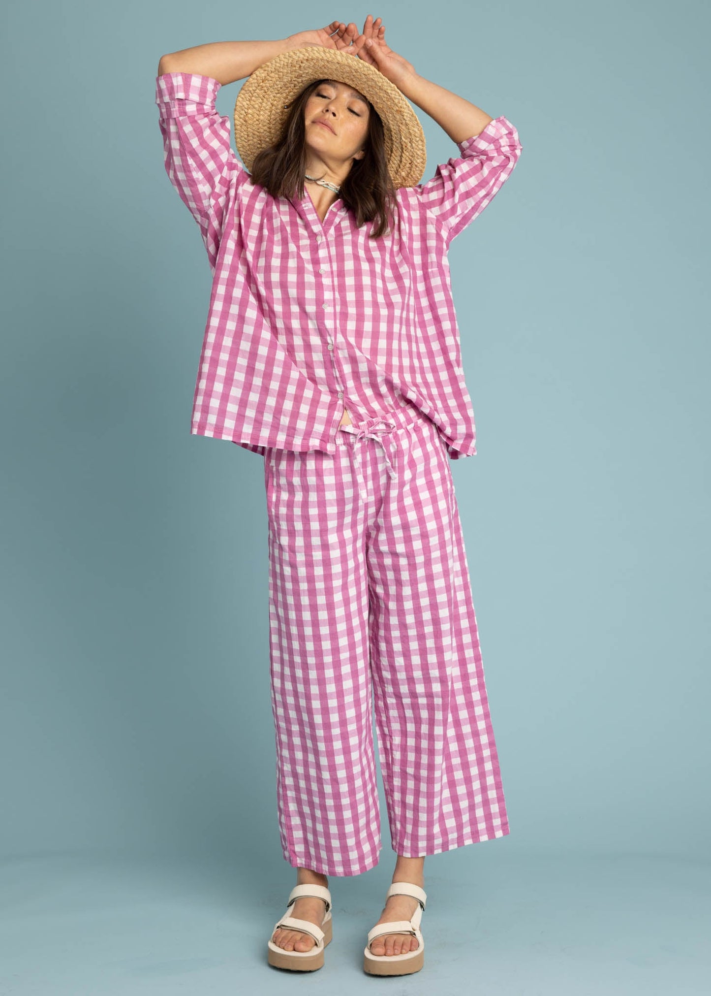 Relaxed Boyfriend Shirt - Gingham Picnic Dahlia