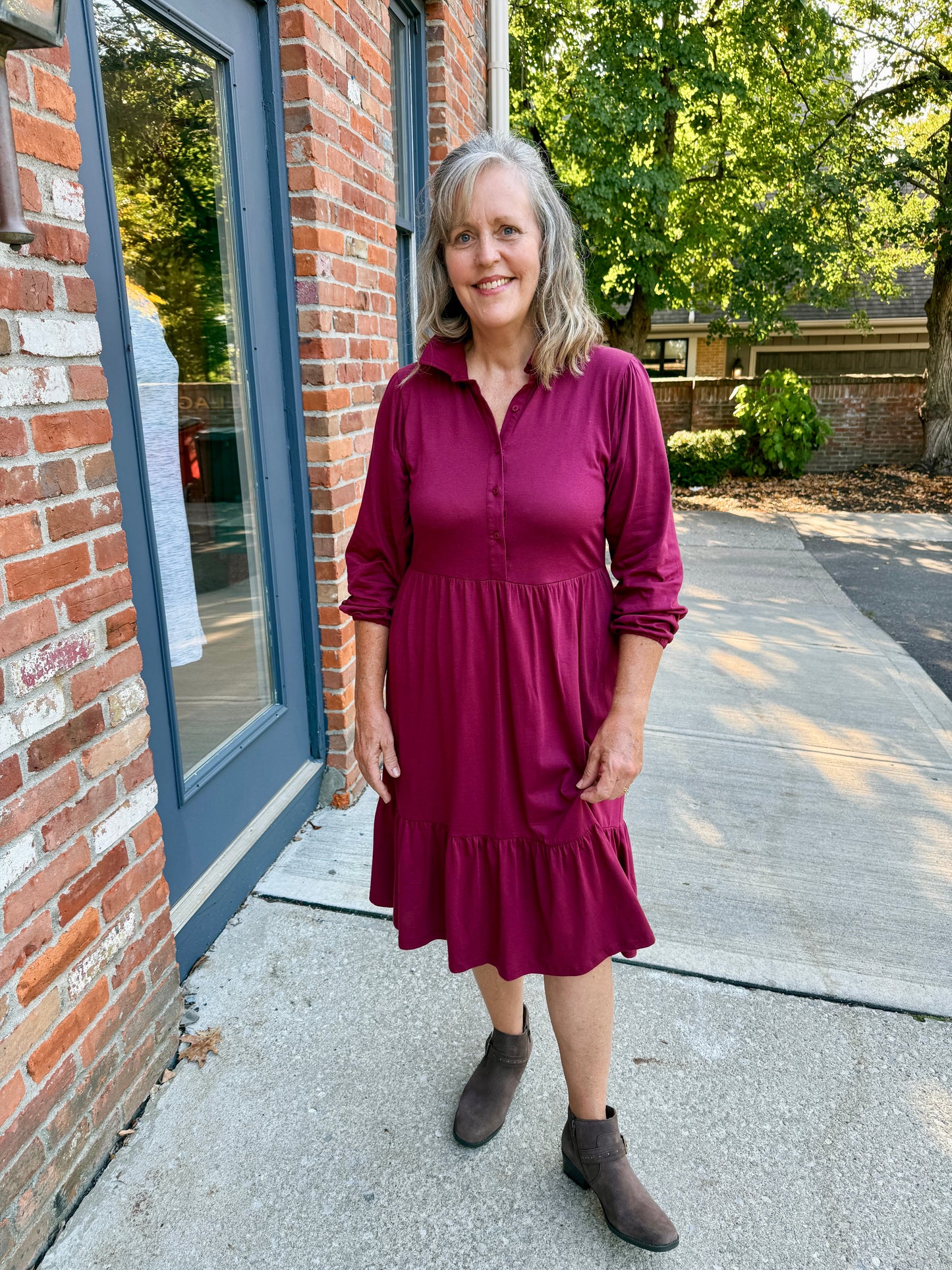 Tiered Knit Shirt Dress