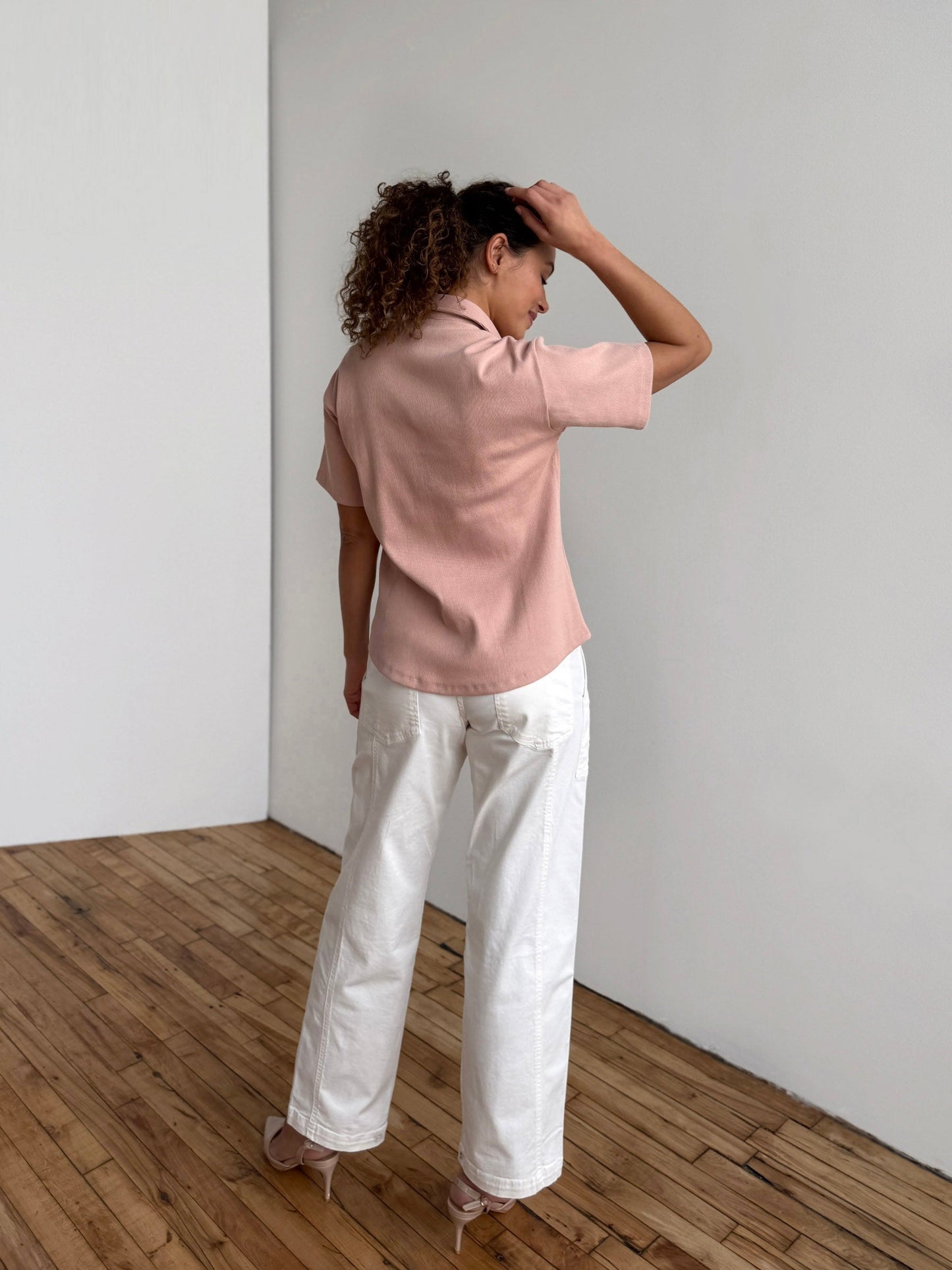 POLLY rib knit top in Vintage Peach