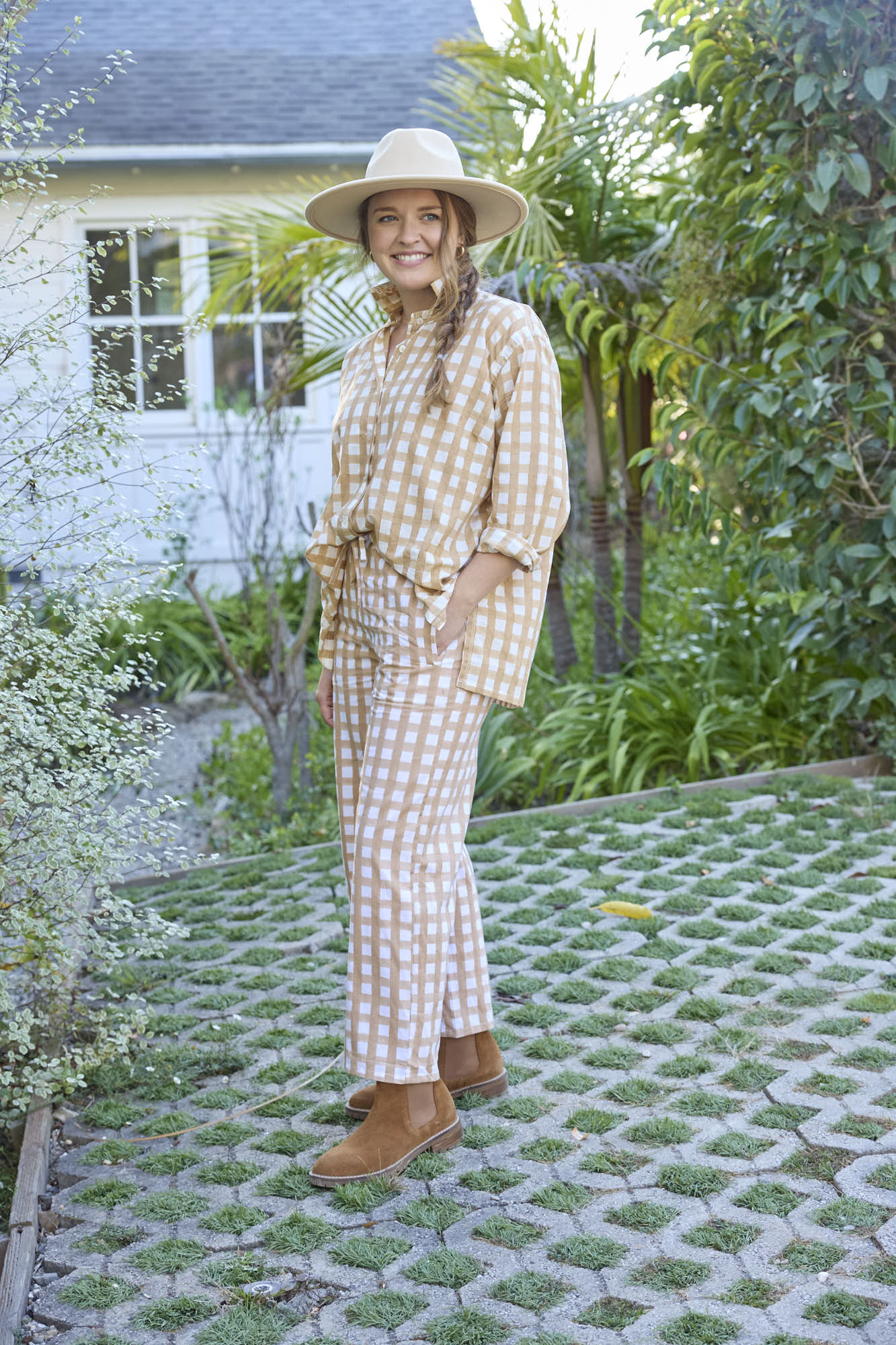 Relaxed Boyfriend Shirt - Gingham Picnic Baked Clay